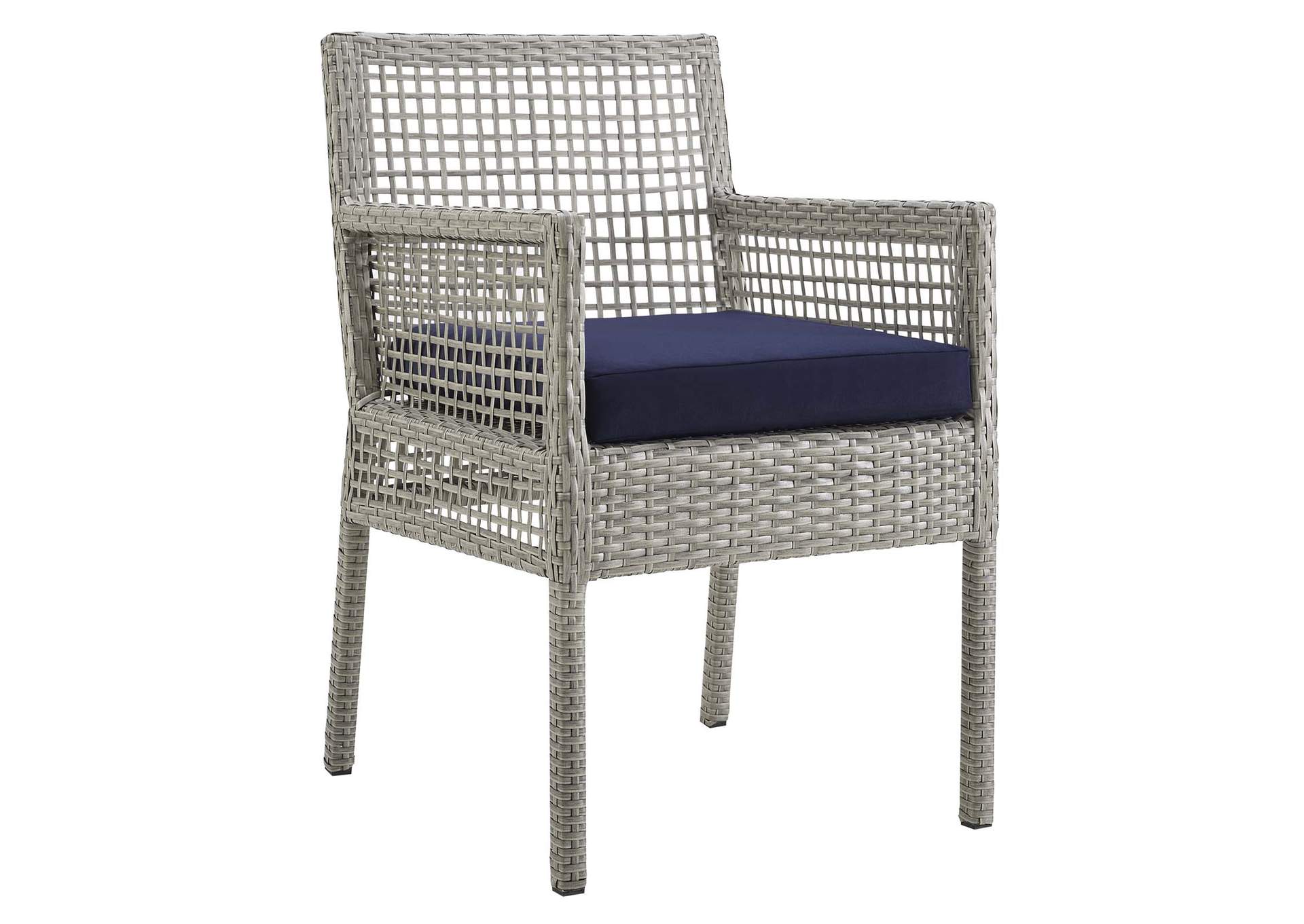 Gray Navy Aura Outdoor Patio Wicker Rattan Arm Dining Chair,Modway