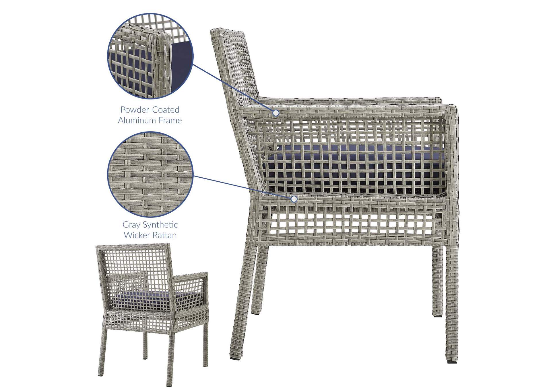 Gray Navy Aura Outdoor Patio Wicker Rattan Arm Dining Chair,Modway