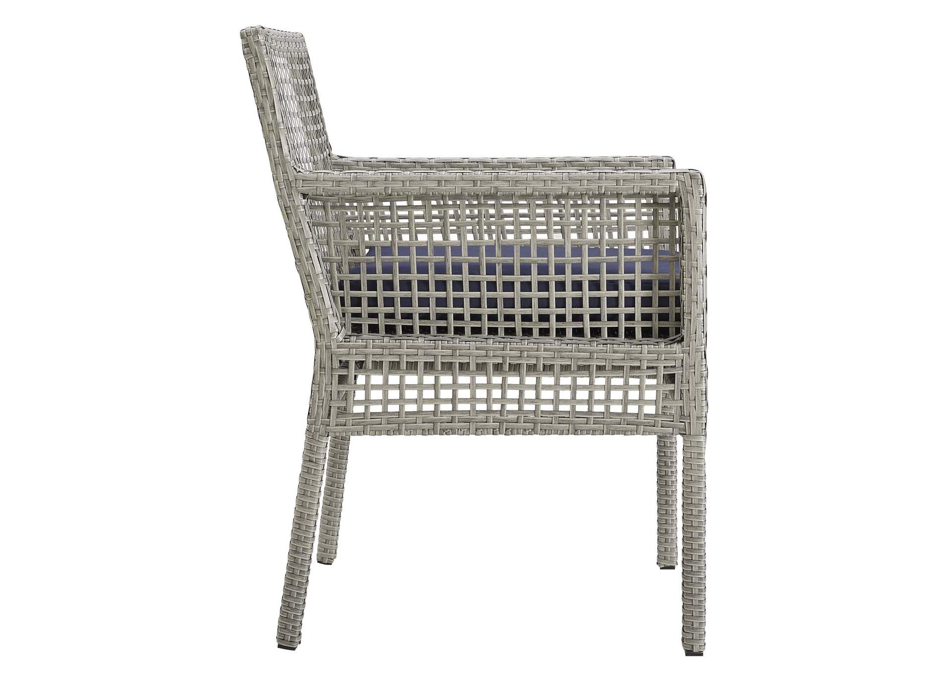 Gray Navy Aura Outdoor Patio Wicker Rattan Arm Dining Chair,Modway