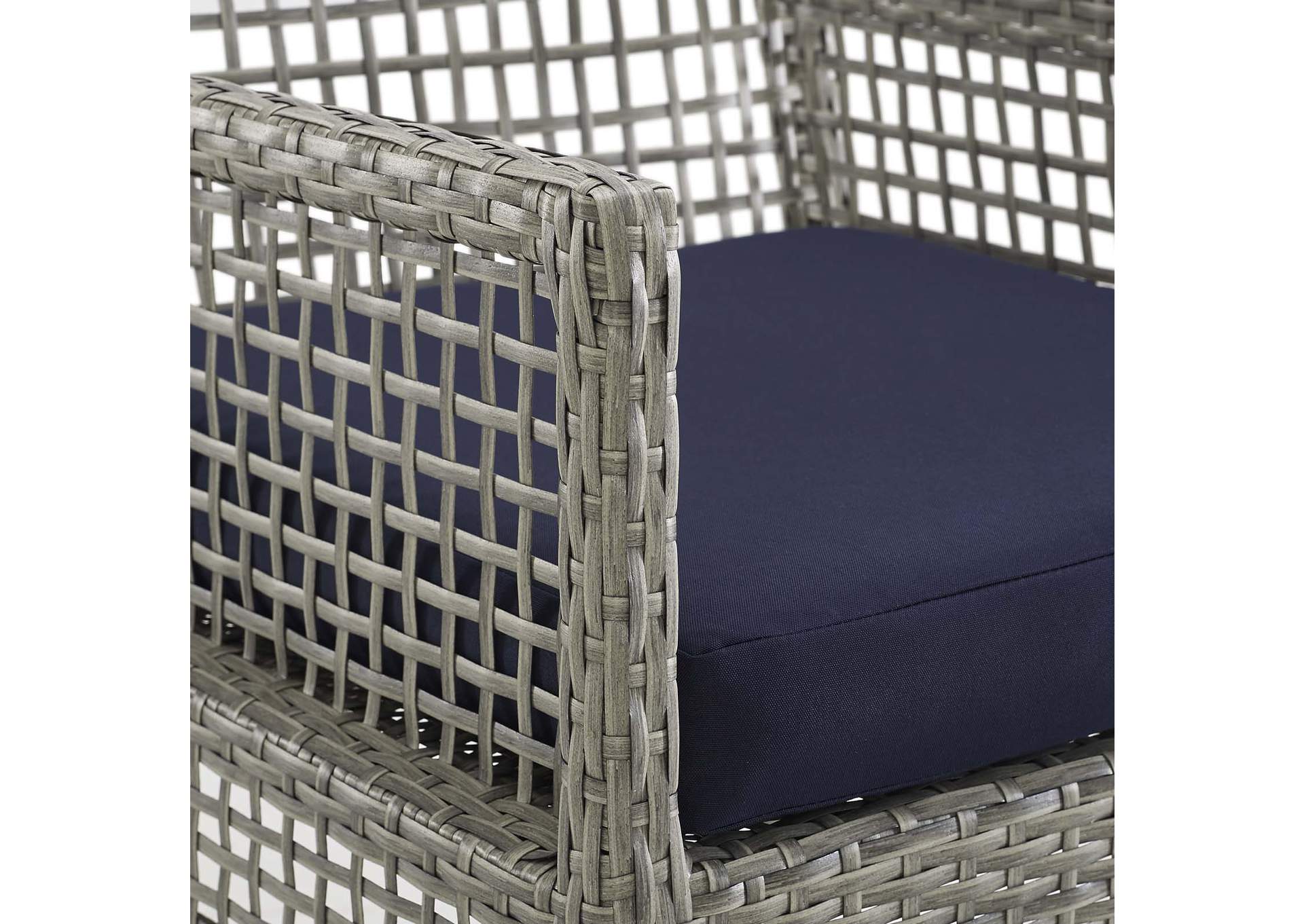 Gray Navy Aura Outdoor Patio Wicker Rattan Arm Dining Chair,Modway