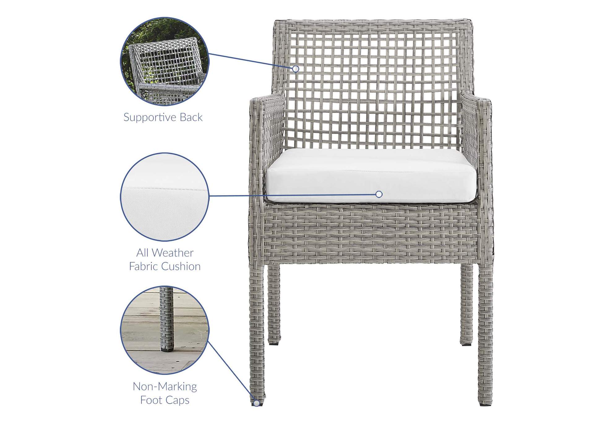 Gray White Aura Outdoor Patio Wicker Rattan Arm Dining Chair,Modway