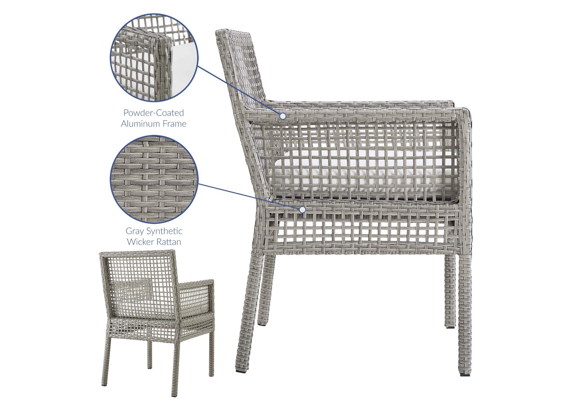 Gray White Aura Outdoor Patio Wicker Rattan Arm Dining Chair,Modway