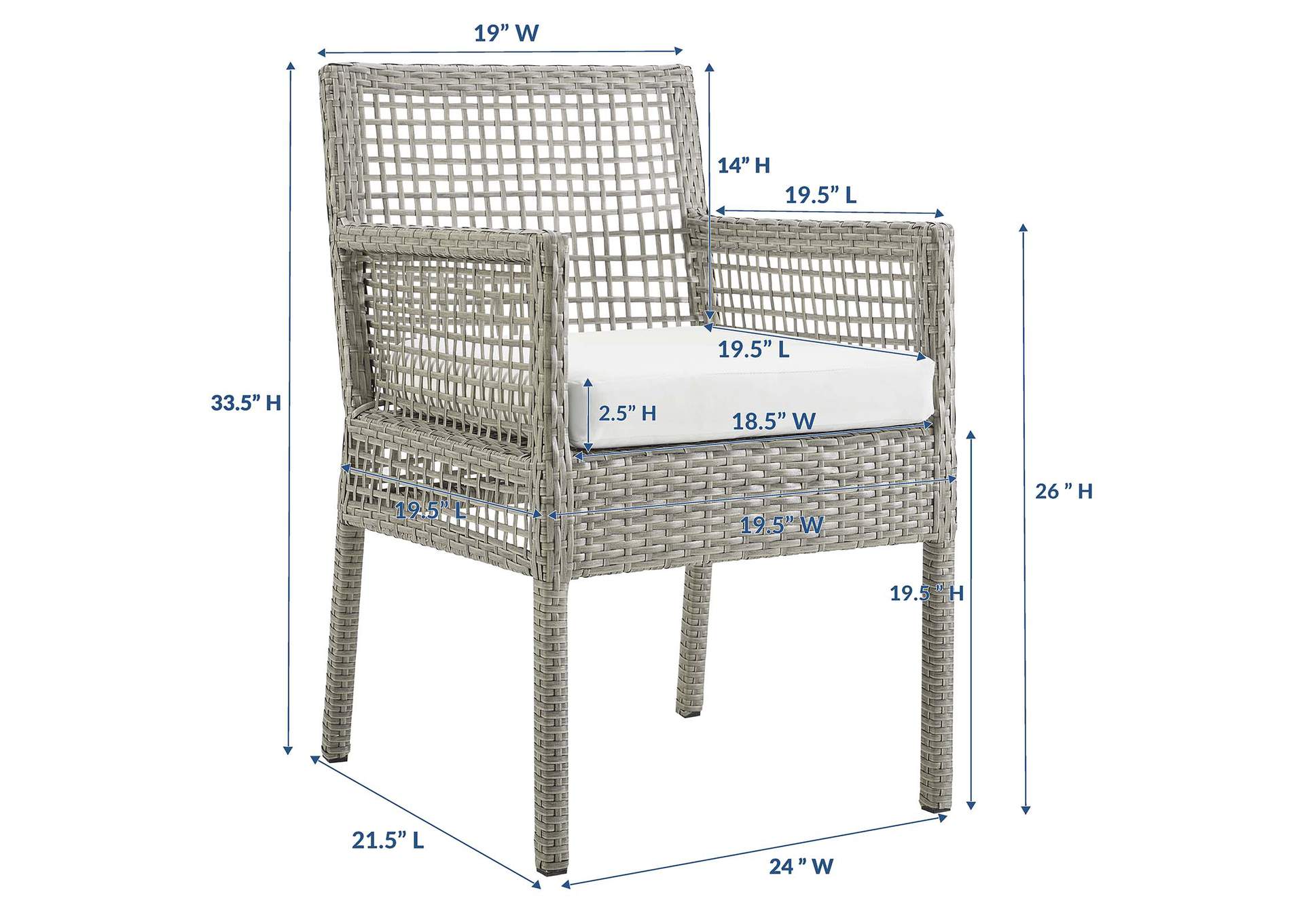 Gray White Aura Outdoor Patio Wicker Rattan Arm Dining Chair,Modway