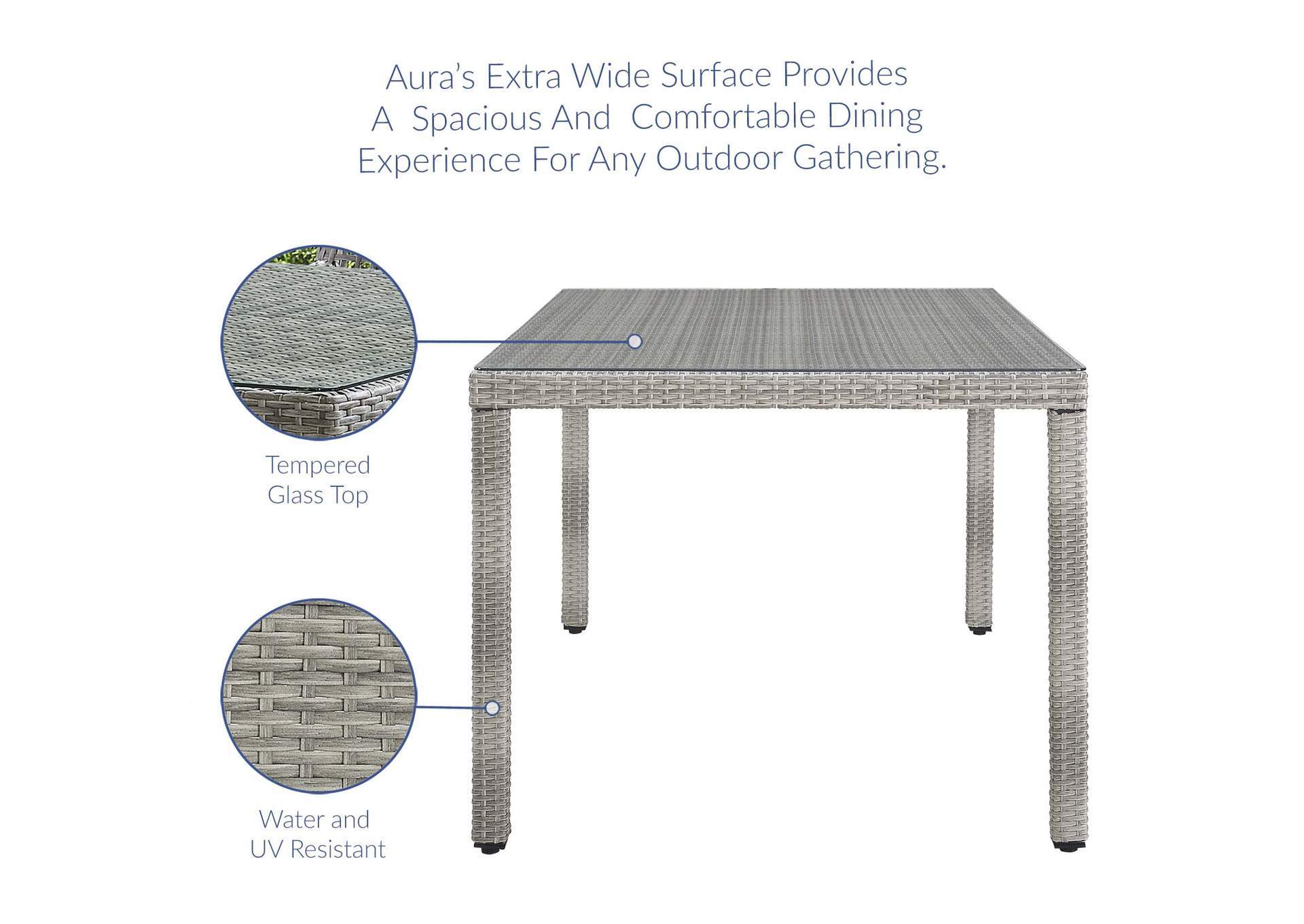 Gray Aura 68" Outdoor Patio Wicker Rattan Dining Table,Modway