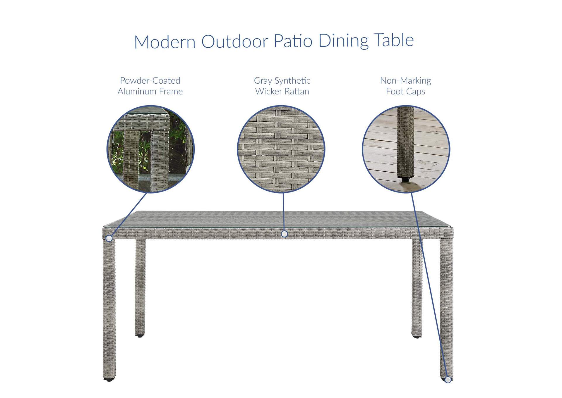 Gray Aura 68" Outdoor Patio Wicker Rattan Dining Table,Modway