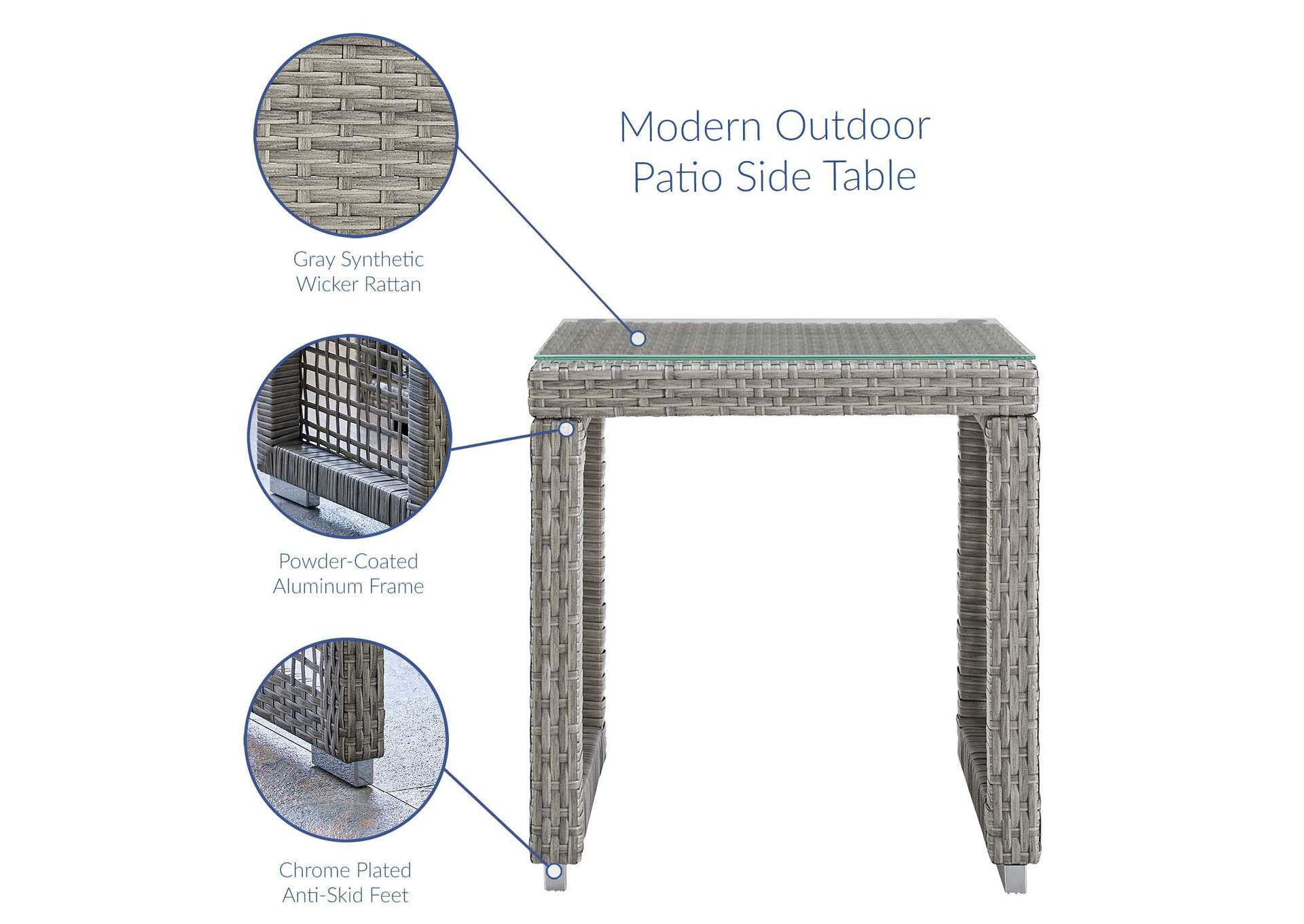 Gray Aura Outdoor Patio Wicker Rattan Side Table,Modway