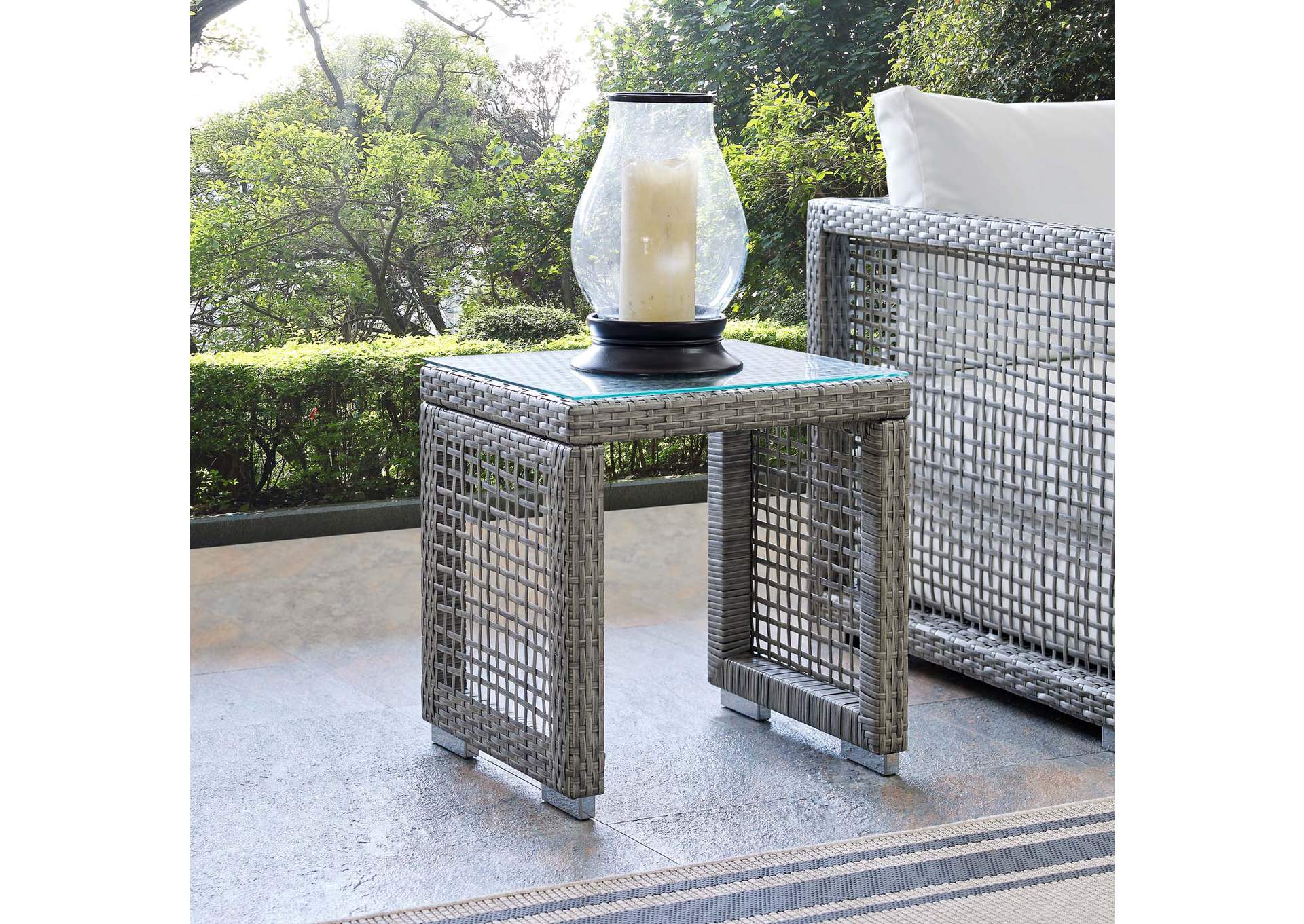 Gray Aura Outdoor Patio Wicker Rattan Side Table,Modway