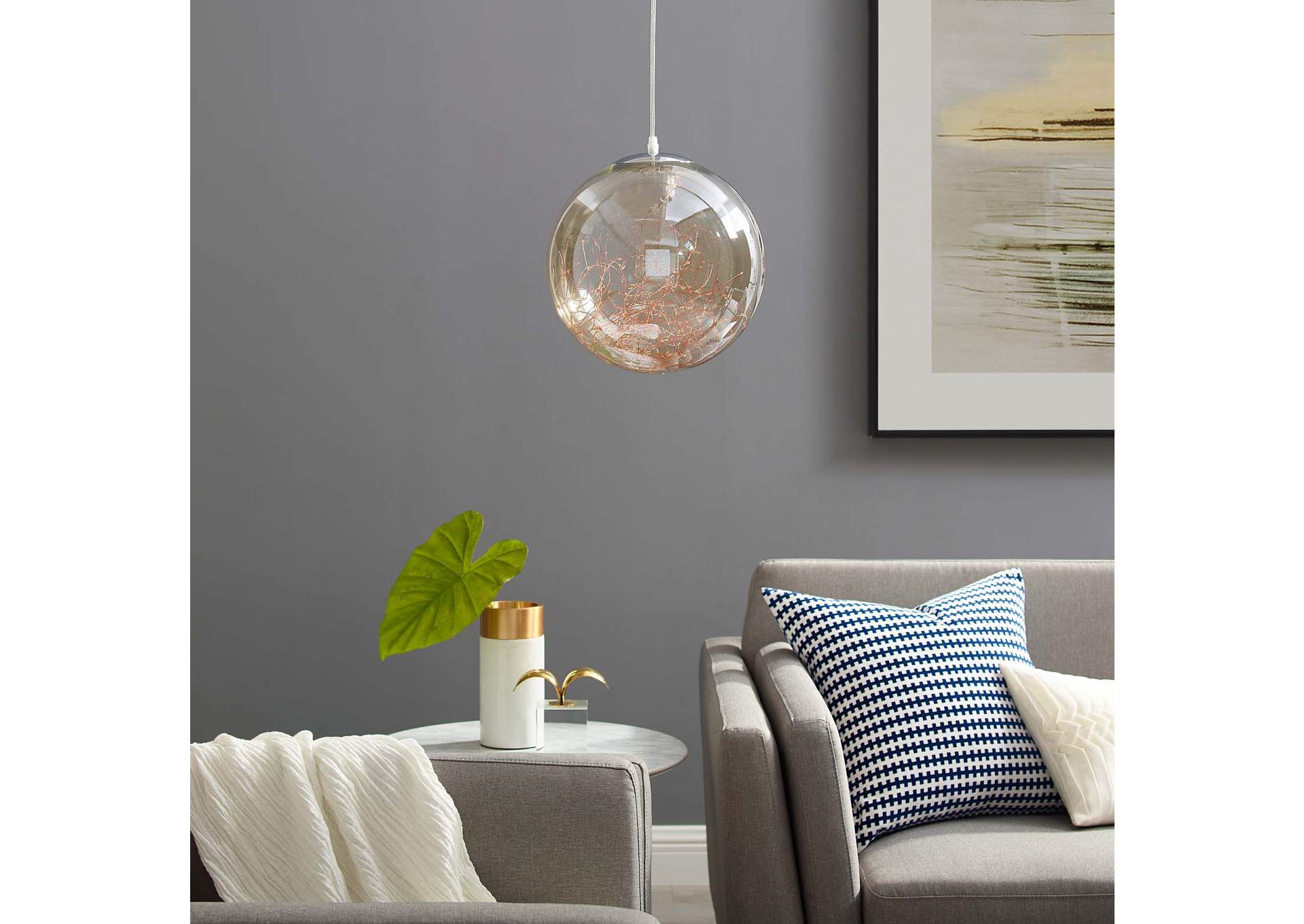 Fairy 8" Amber Glass Globe Ceiling Light Pendant Chandelier,Modway