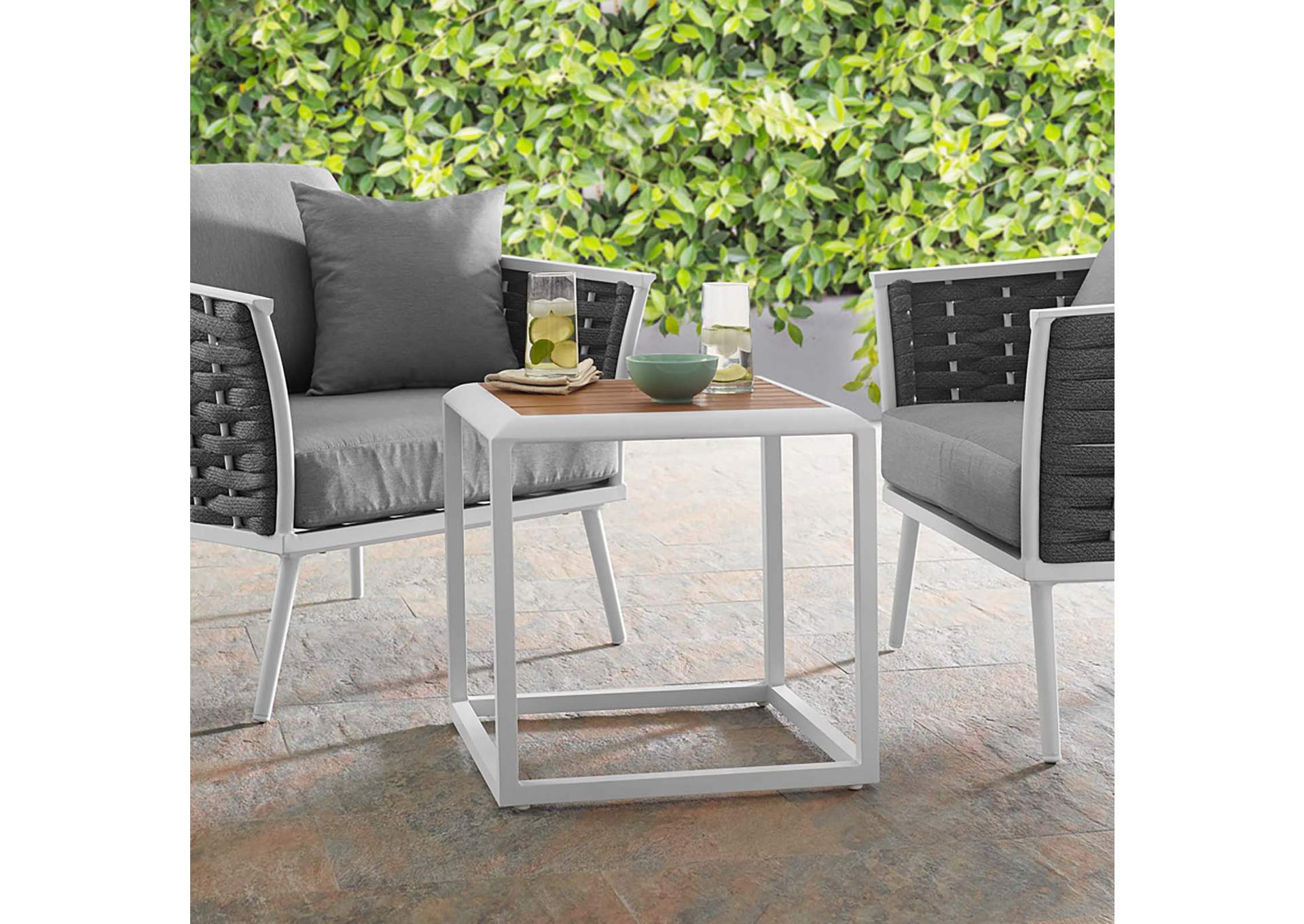 White Natural Stance Outdoor Patio Aluminum Side Table,Modway