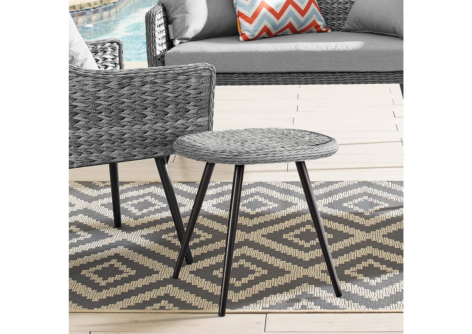 Gray Endeavor Outdoor Patio Wicker Rattan Side Table,Modway