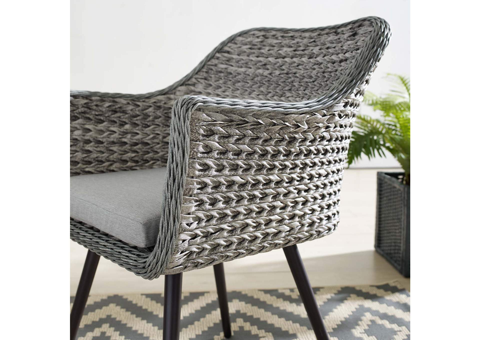 Gray Gray Endeavor Outdoor Patio Wicker Rattan Arm Dining Chair,Modway