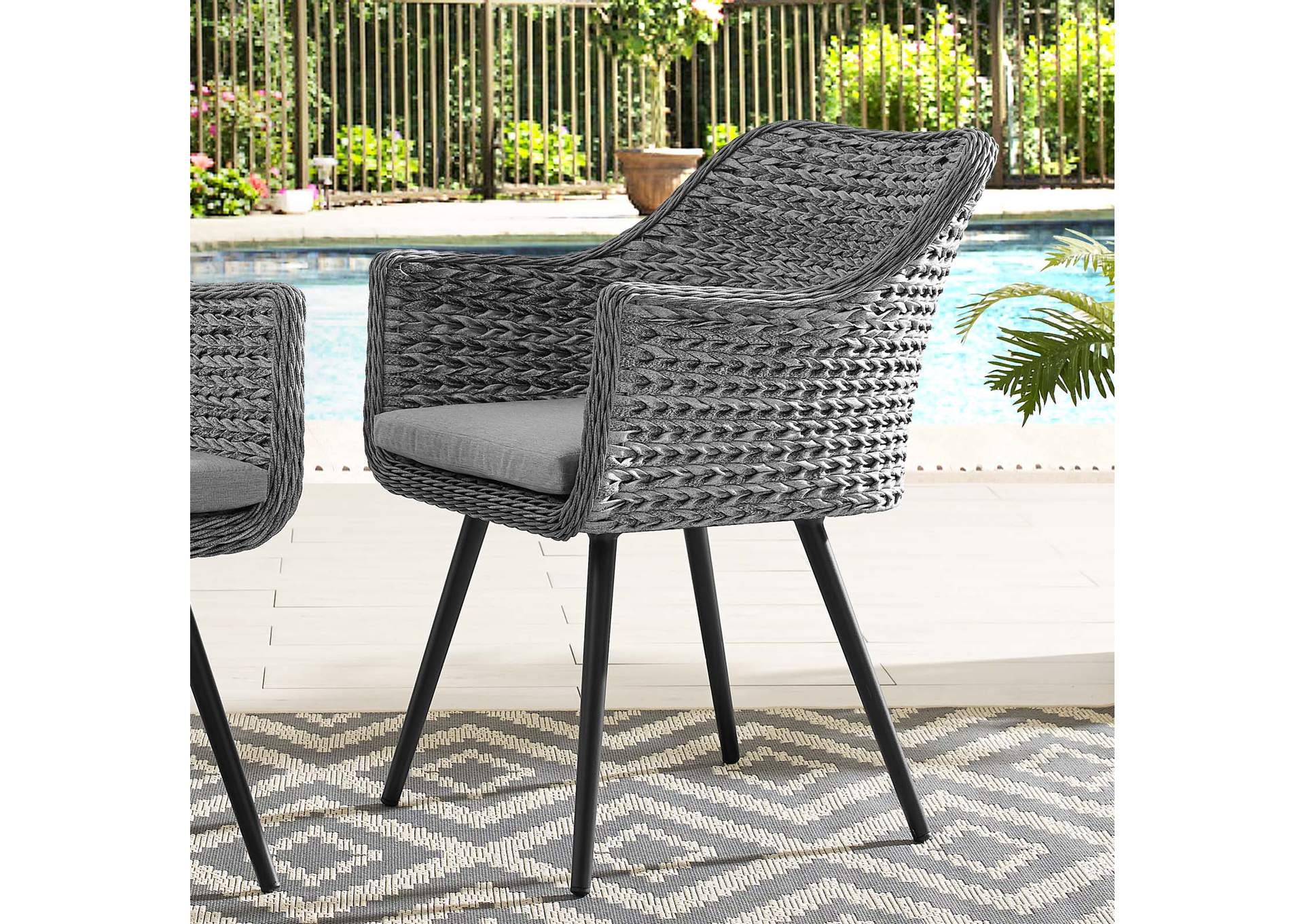 Gray Gray Endeavor Outdoor Patio Wicker Rattan Arm Dining Chair,Modway