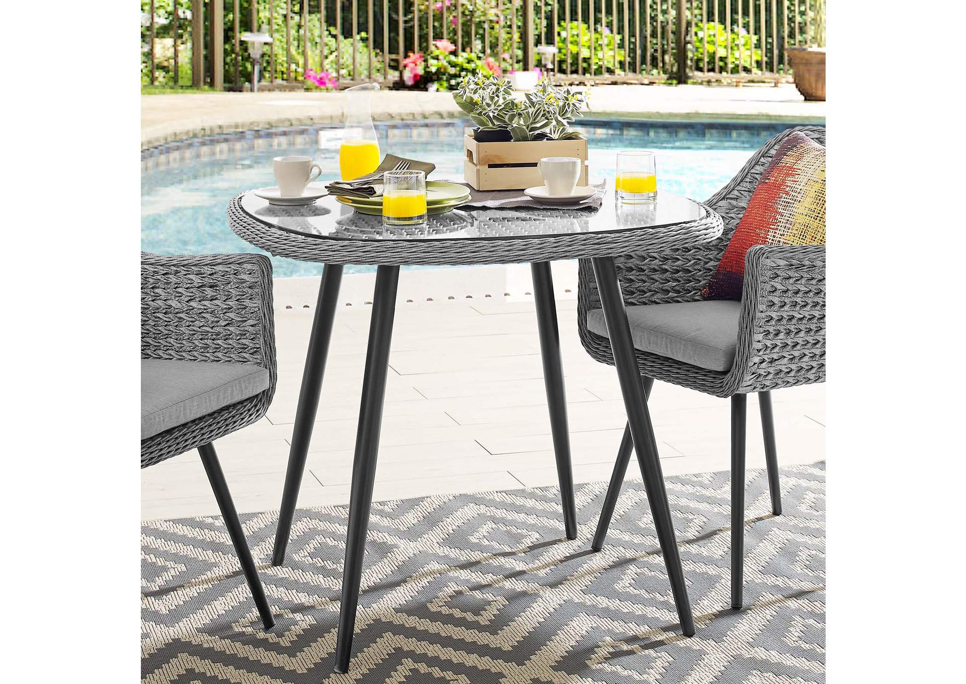 Gray Endeavor 36" Outdoor Patio Wicker Rattan Dining Table,Modway