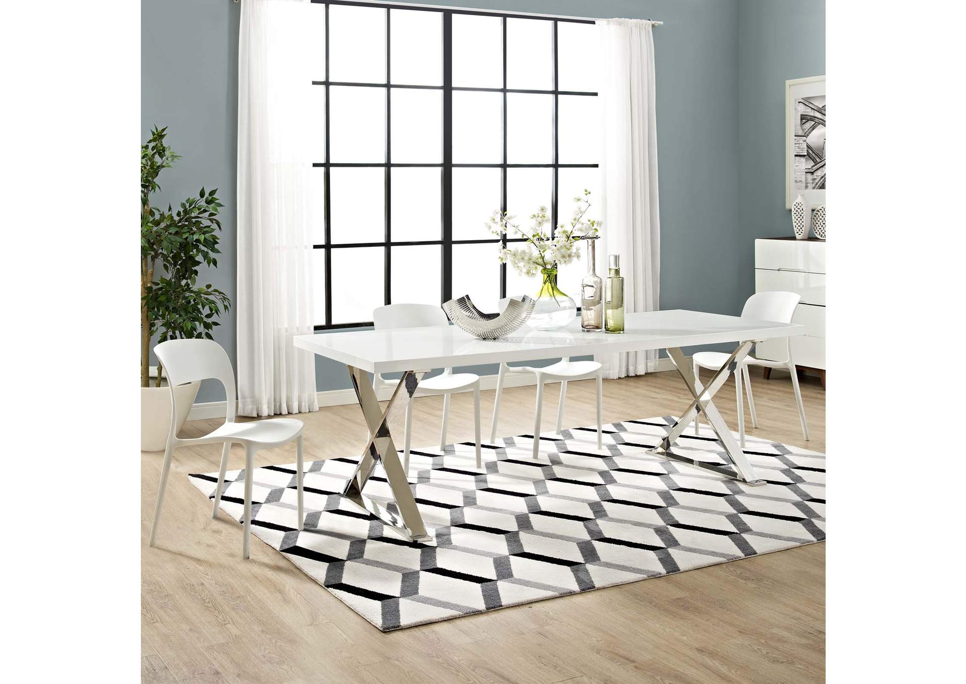 White Silver Sector Dining Table,Modway