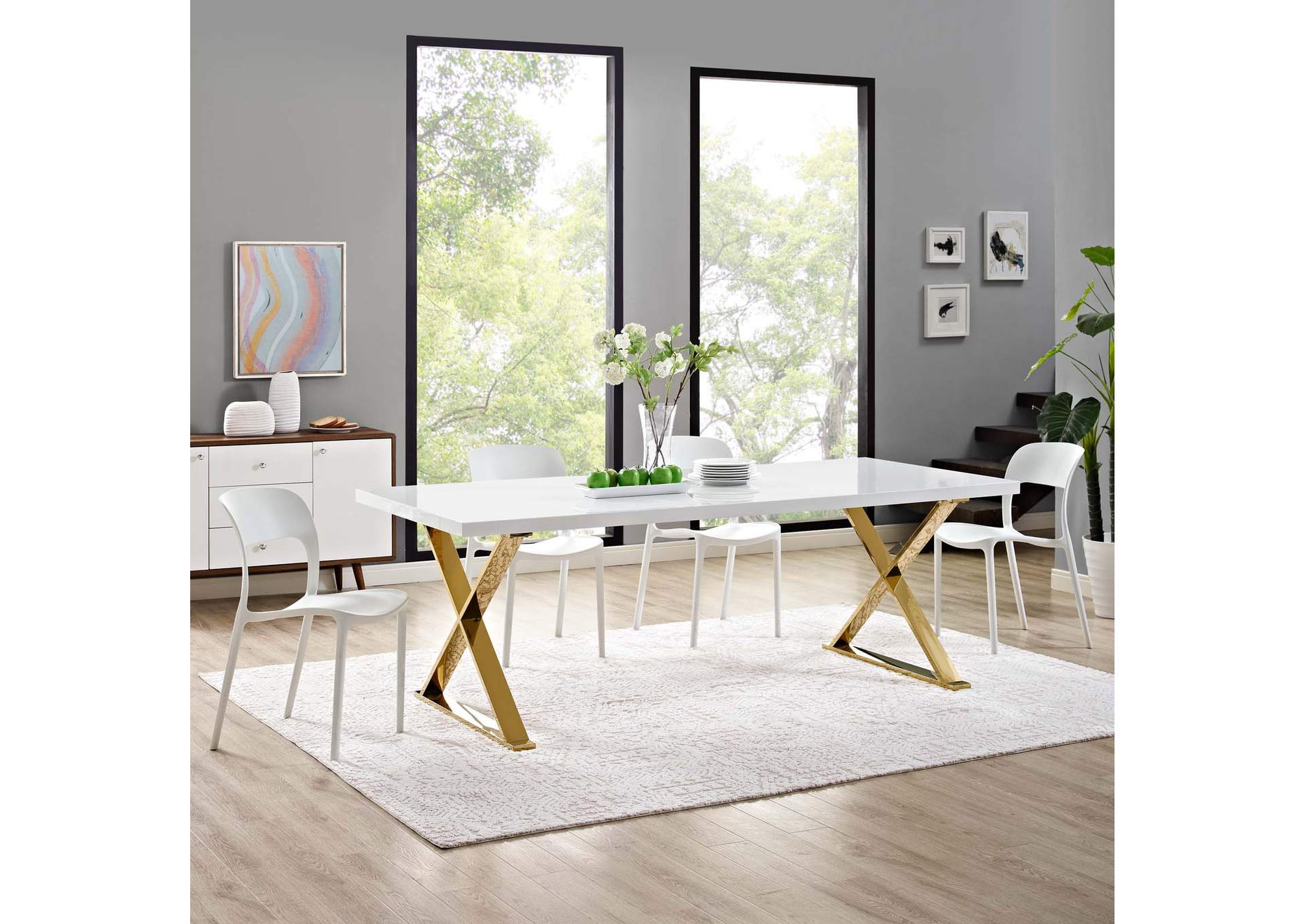 White Gold Sector Dining Table,Modway