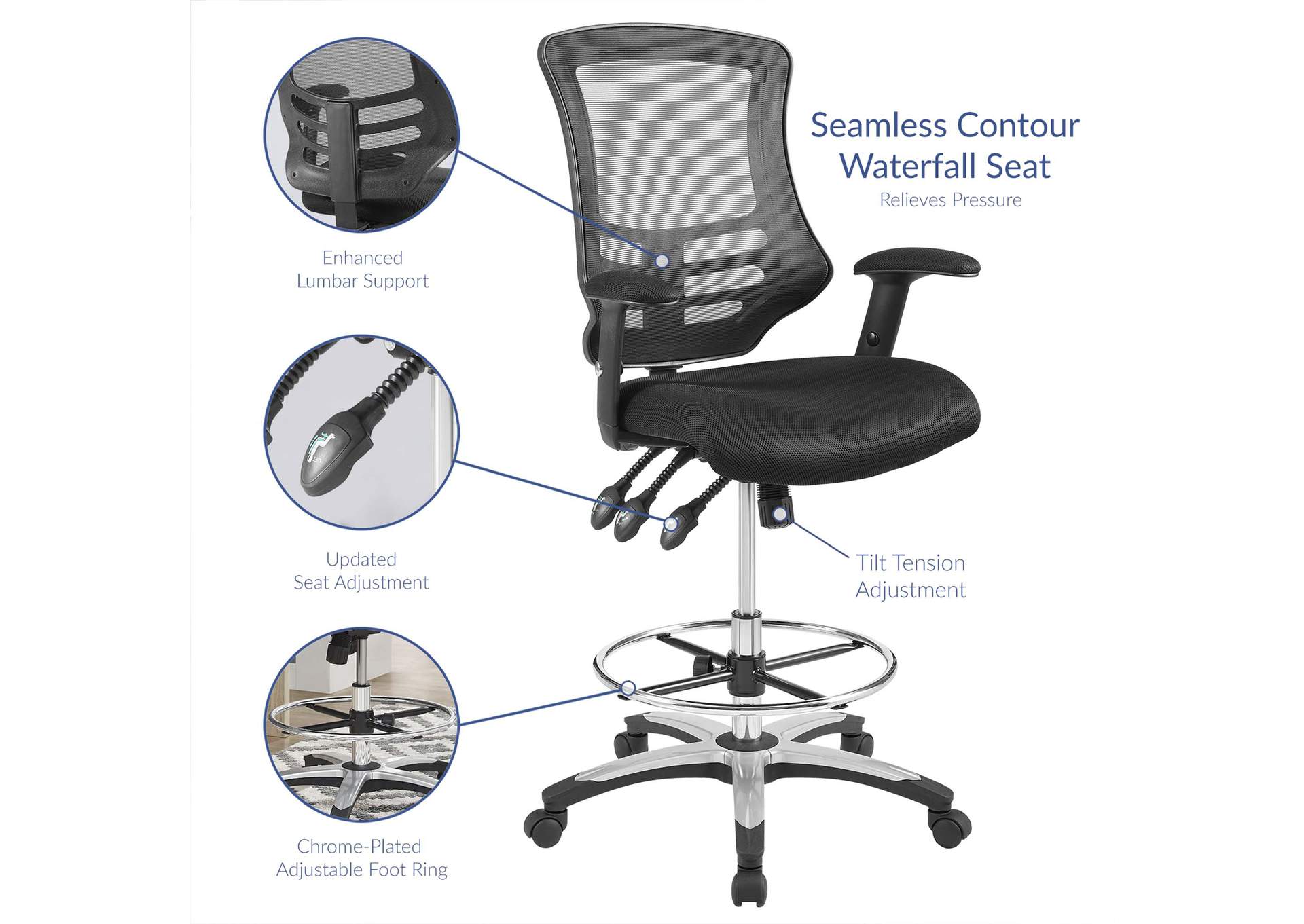 Black Calibrate Mesh Drafting Chair,Modway