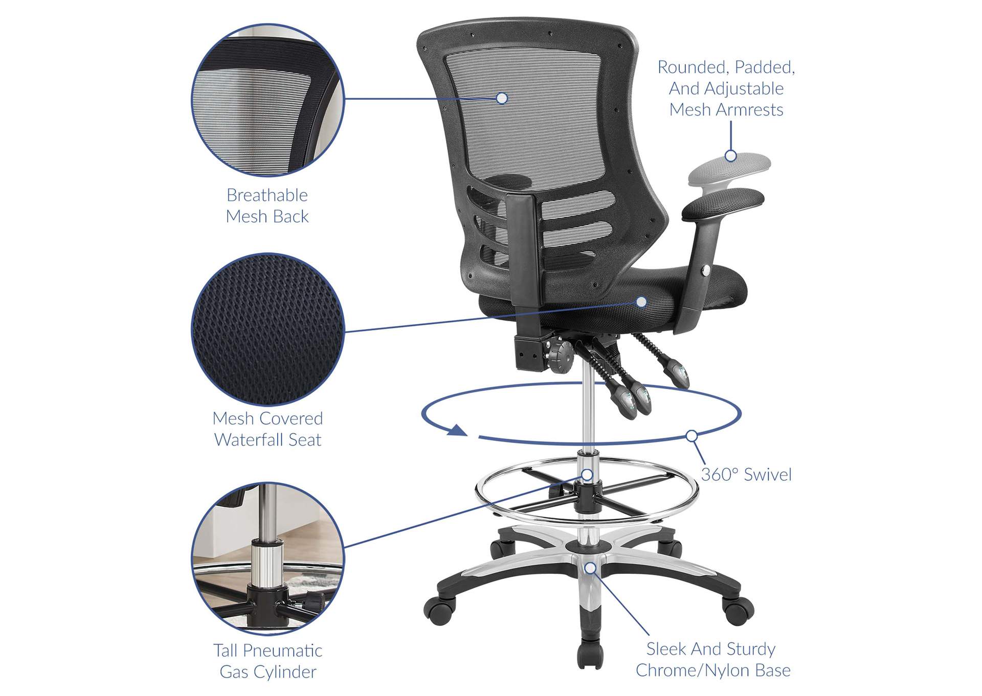 Black Calibrate Mesh Drafting Chair,Modway