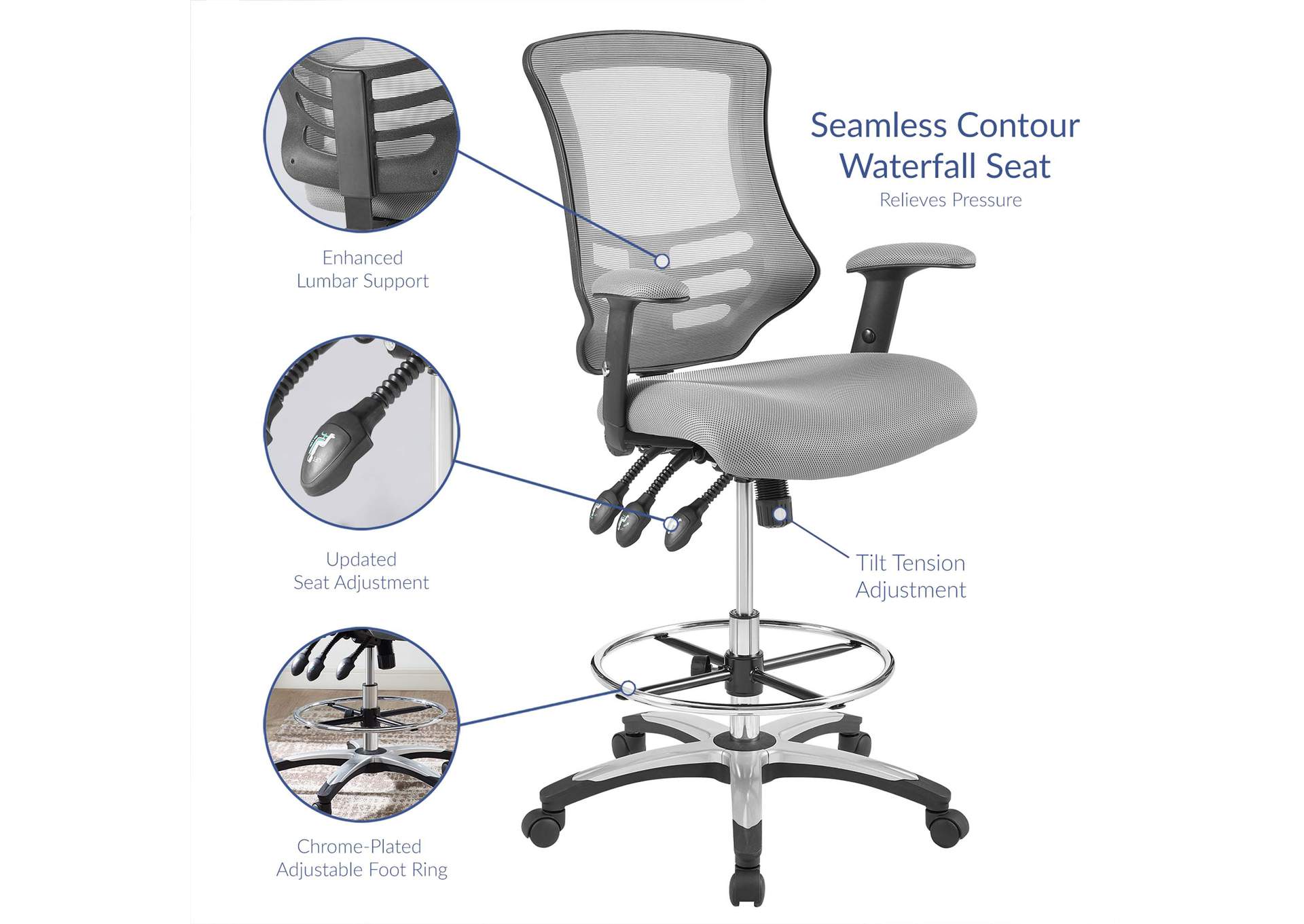 Gray Calibrate Mesh Drafting Chair,Modway