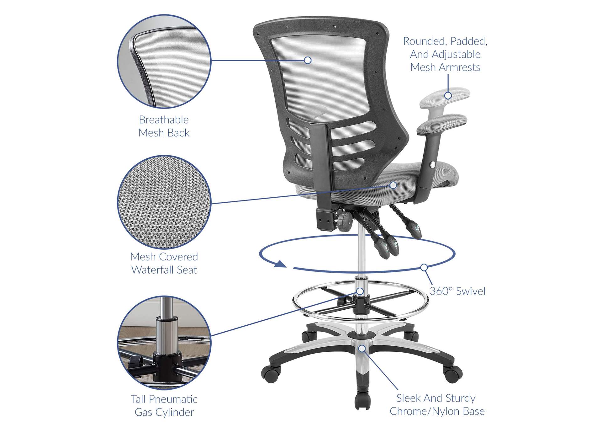 Gray Calibrate Mesh Drafting Chair,Modway