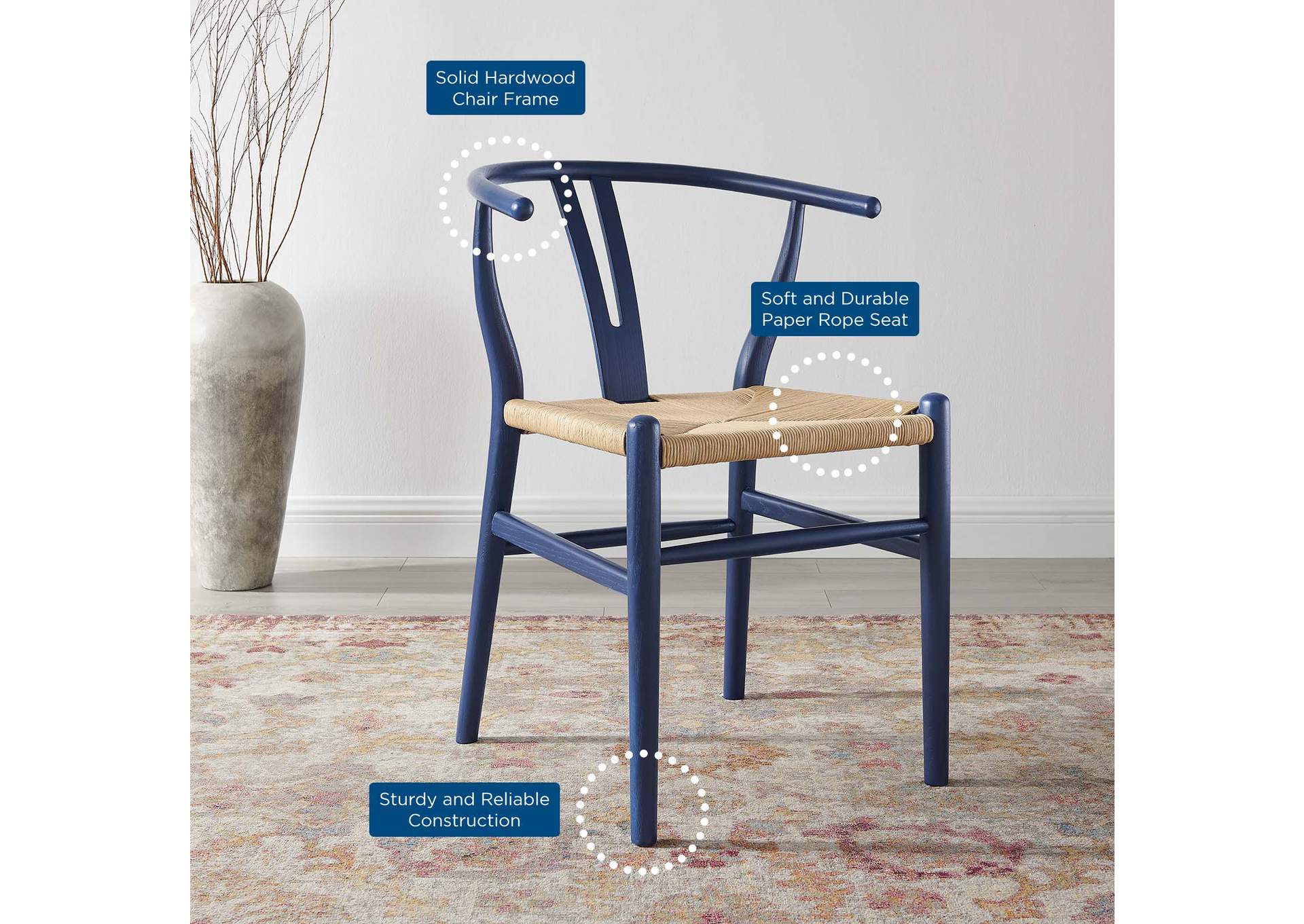 Midnight Blue Amish Dining Wood Side Chair,Modway