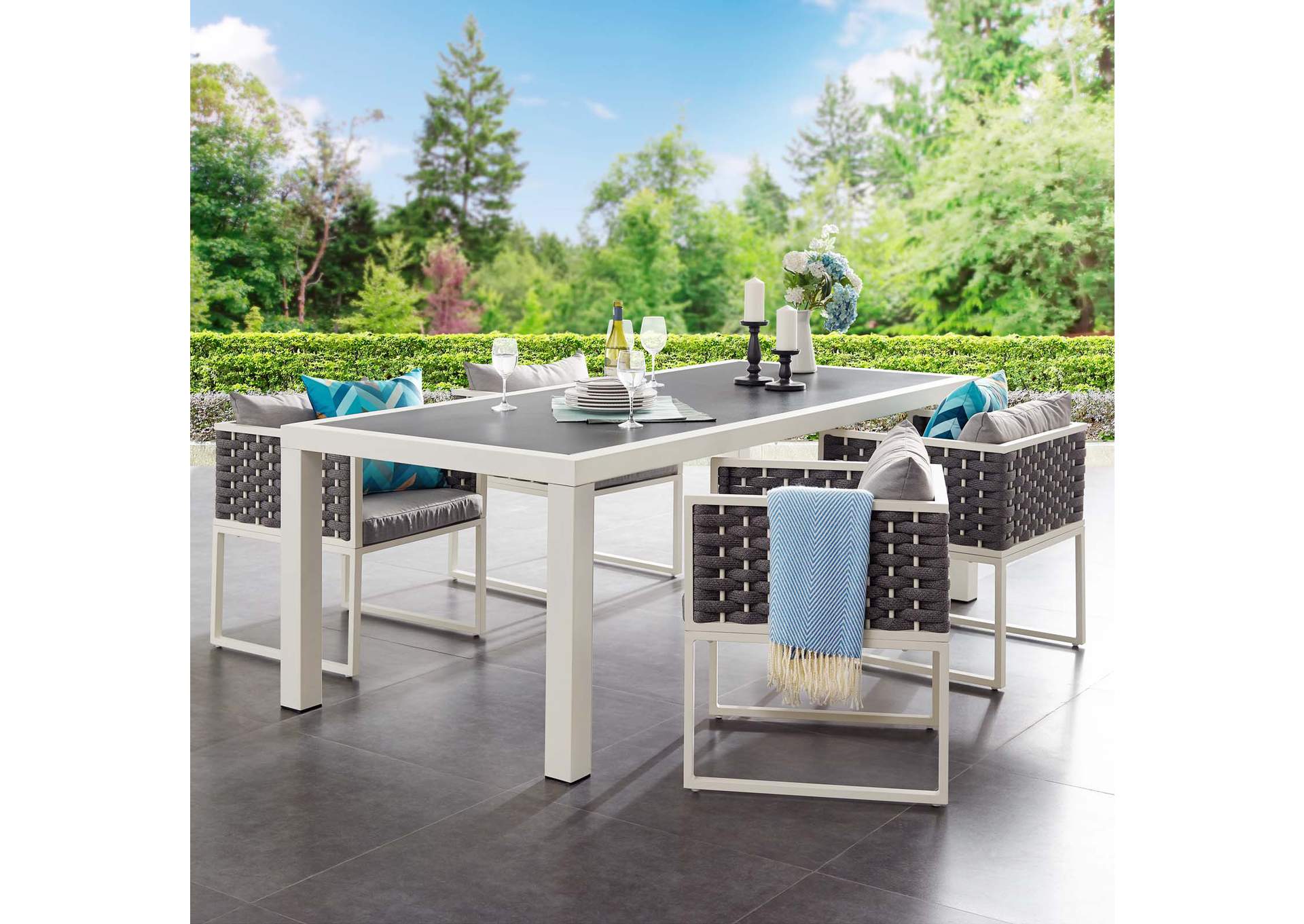 White Gray Stance 90.5" Outdoor Patio Aluminum Dining Table,Modway