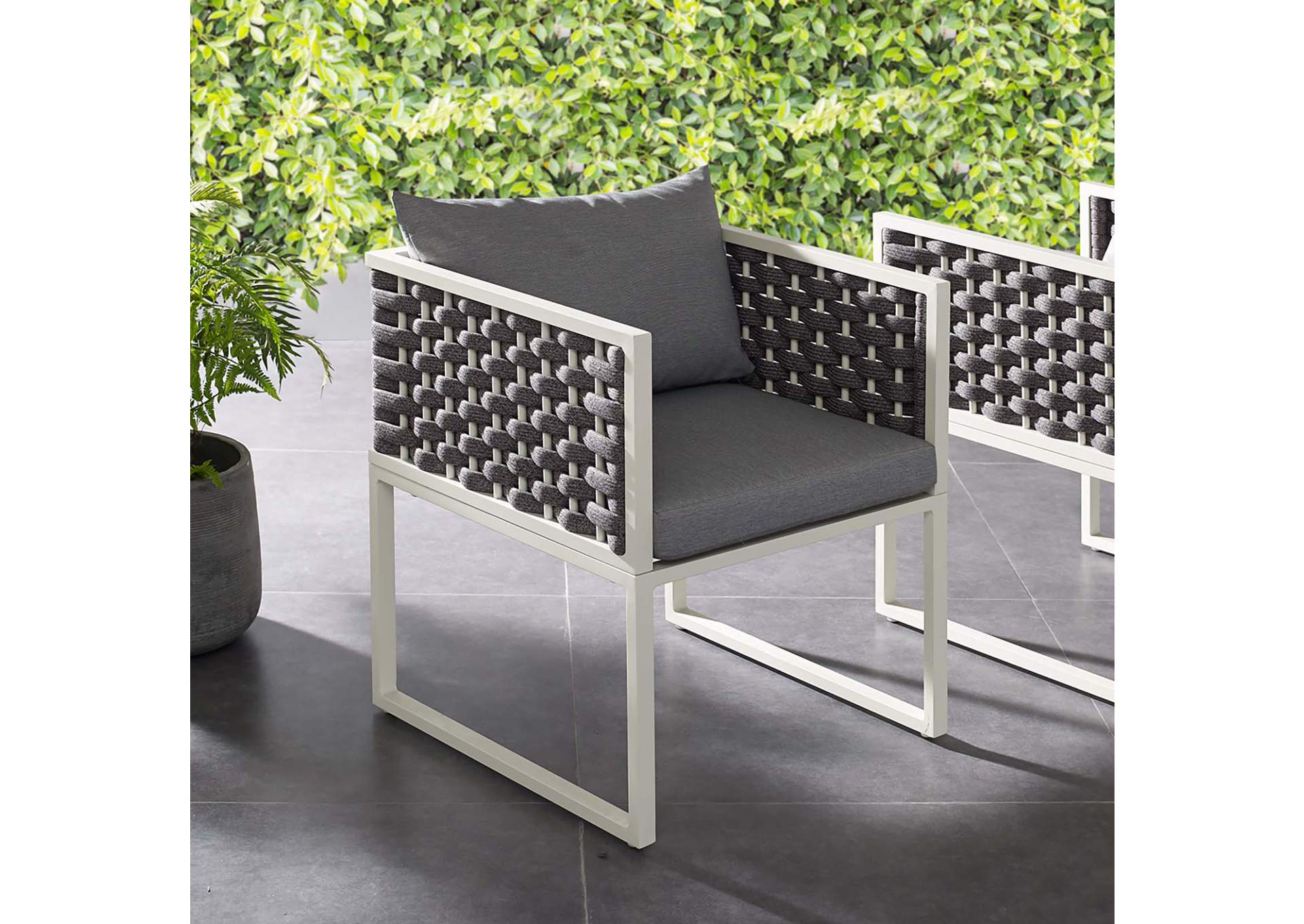 White Gray Stance Outdoor Patio Aluminum Arm Dining Chair,Modway