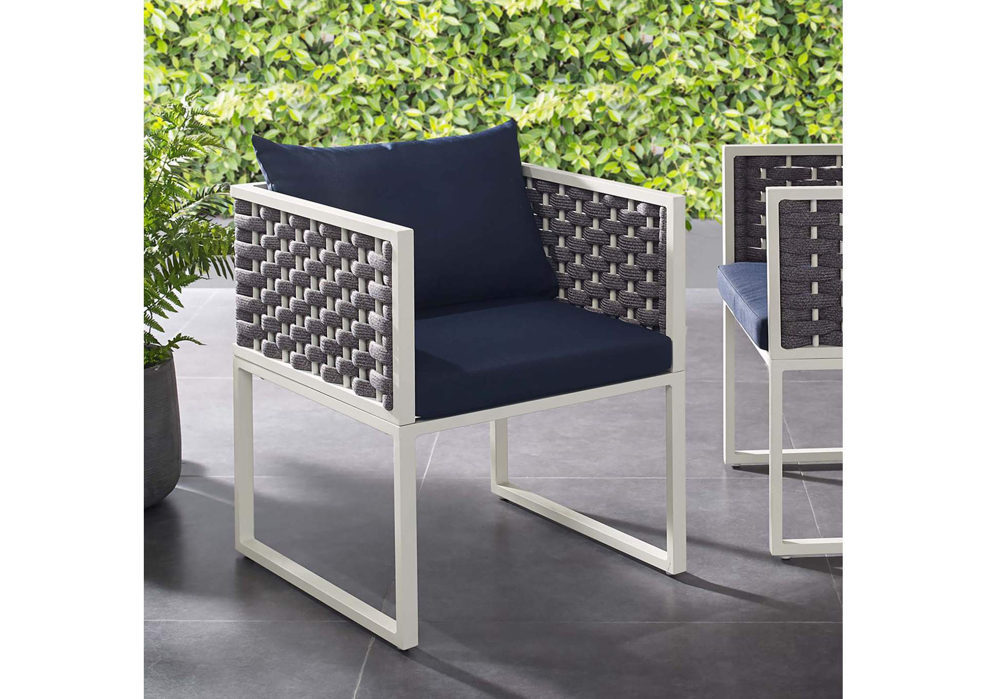 White Navy Stance Outdoor Patio Aluminum Arm Dining Chair,Modway