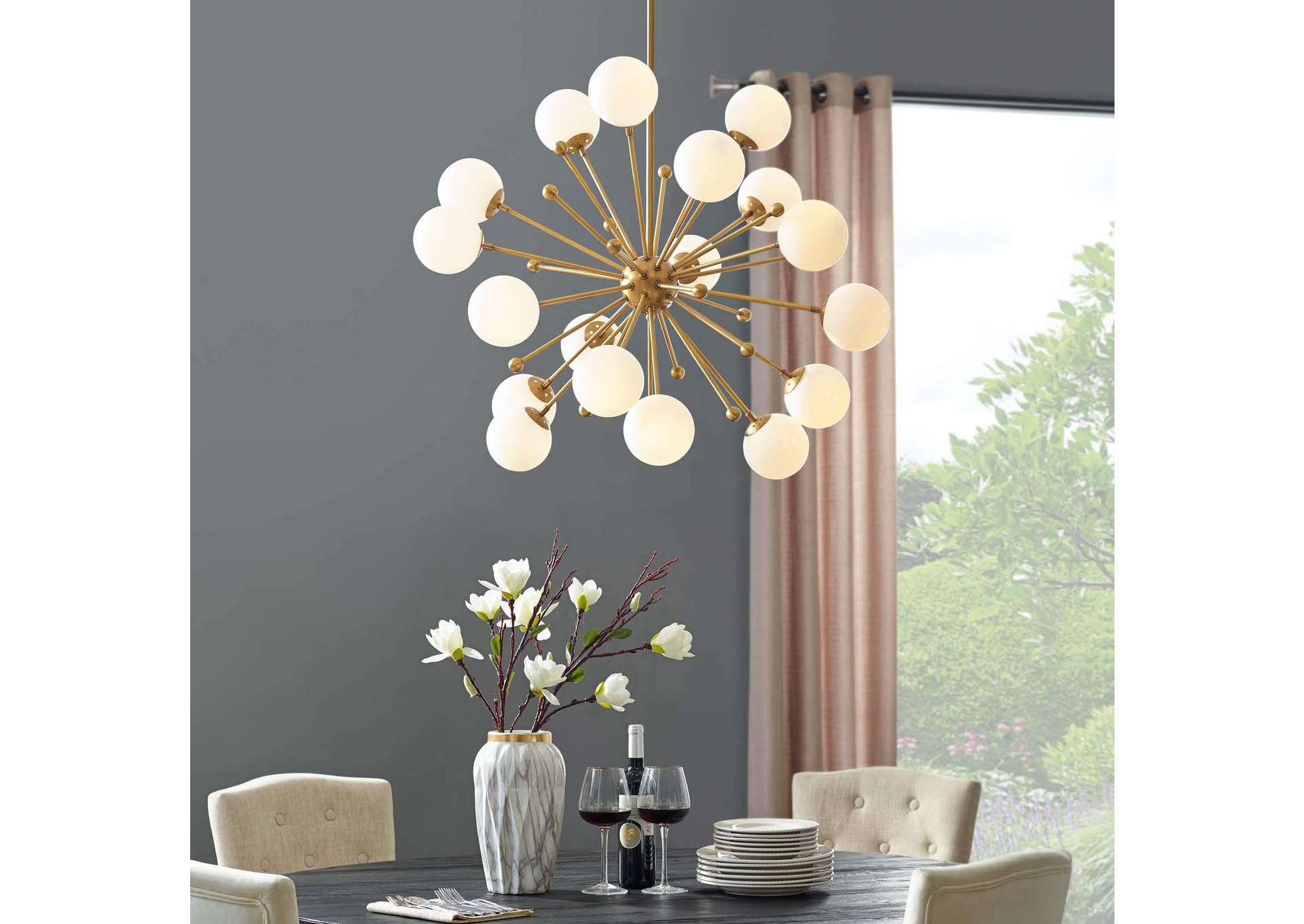 Constellation White Glass and Brass Pendant Chandelier,Modway