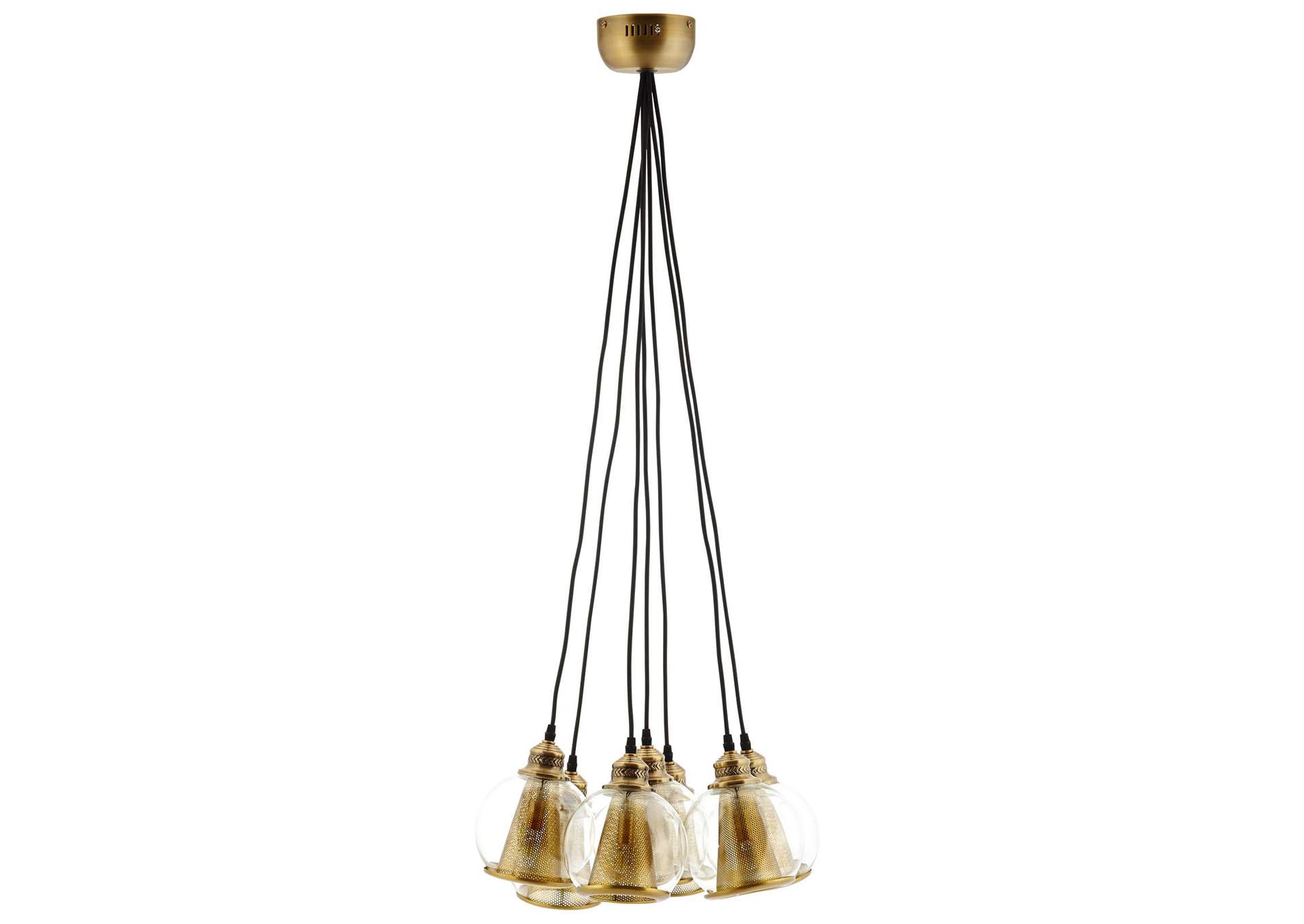 Peak Brass Cone and Glass Globe Cluster Pendant Chandelier,Modway