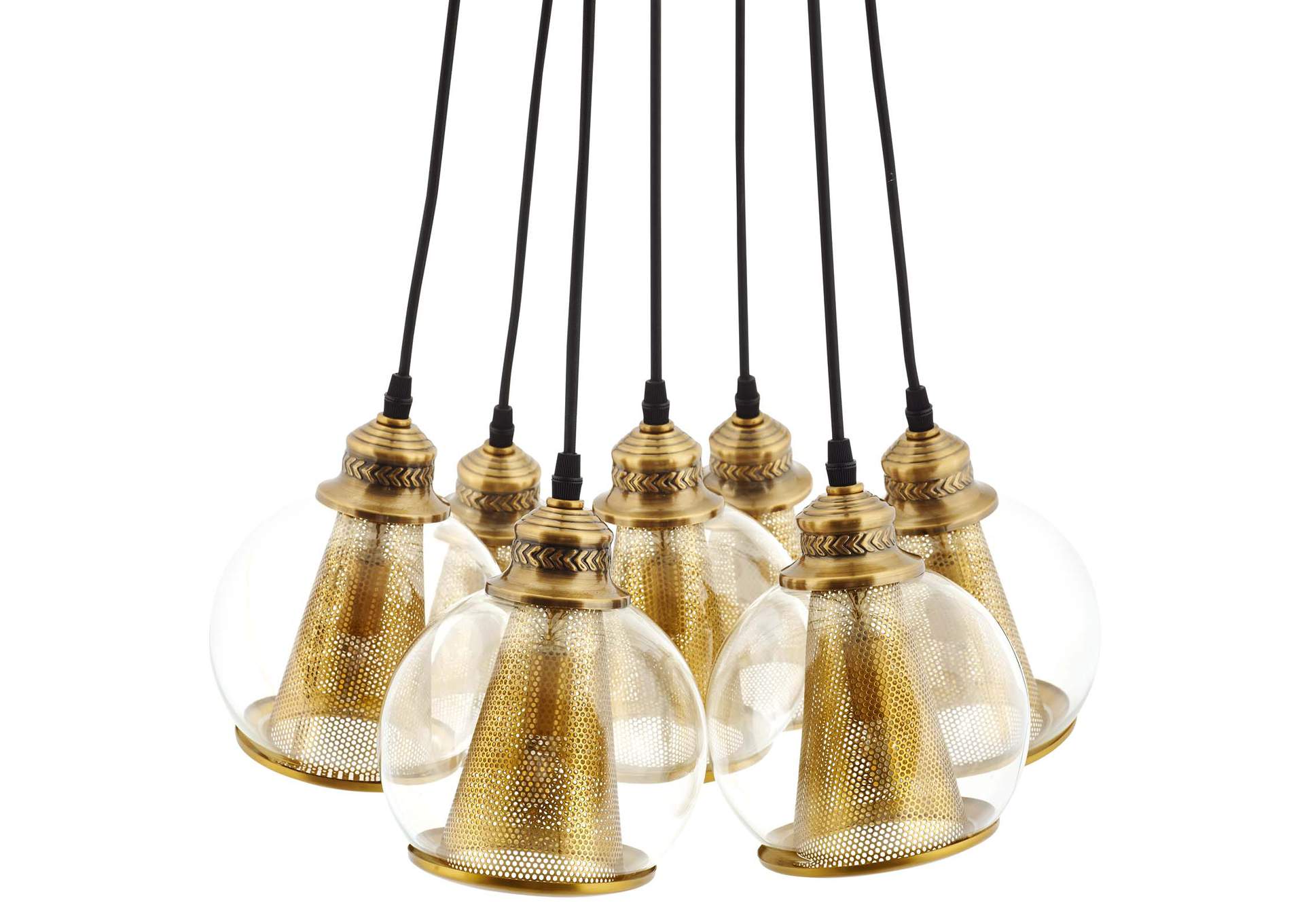 Peak Brass Cone and Glass Globe Cluster Pendant Chandelier,Modway