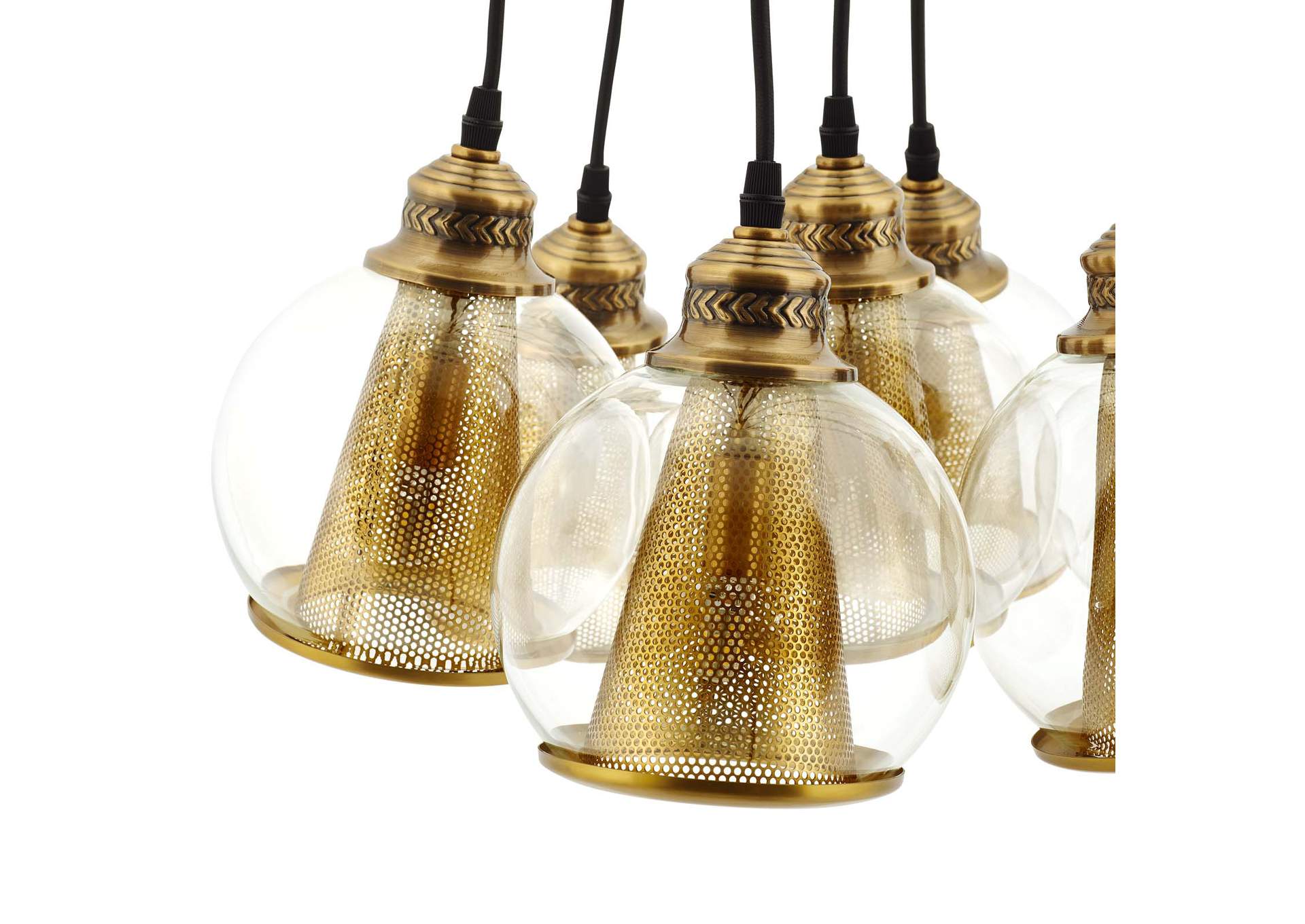 Peak Brass Cone and Glass Globe Cluster Pendant Chandelier,Modway