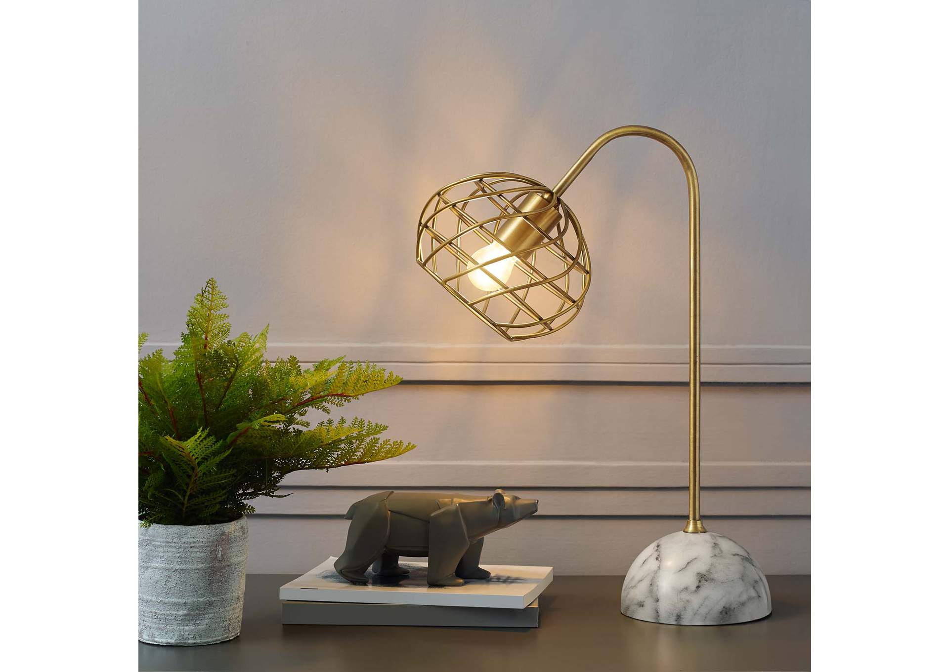 Salient Brass and Faux White Marble Table Lamp,Modway