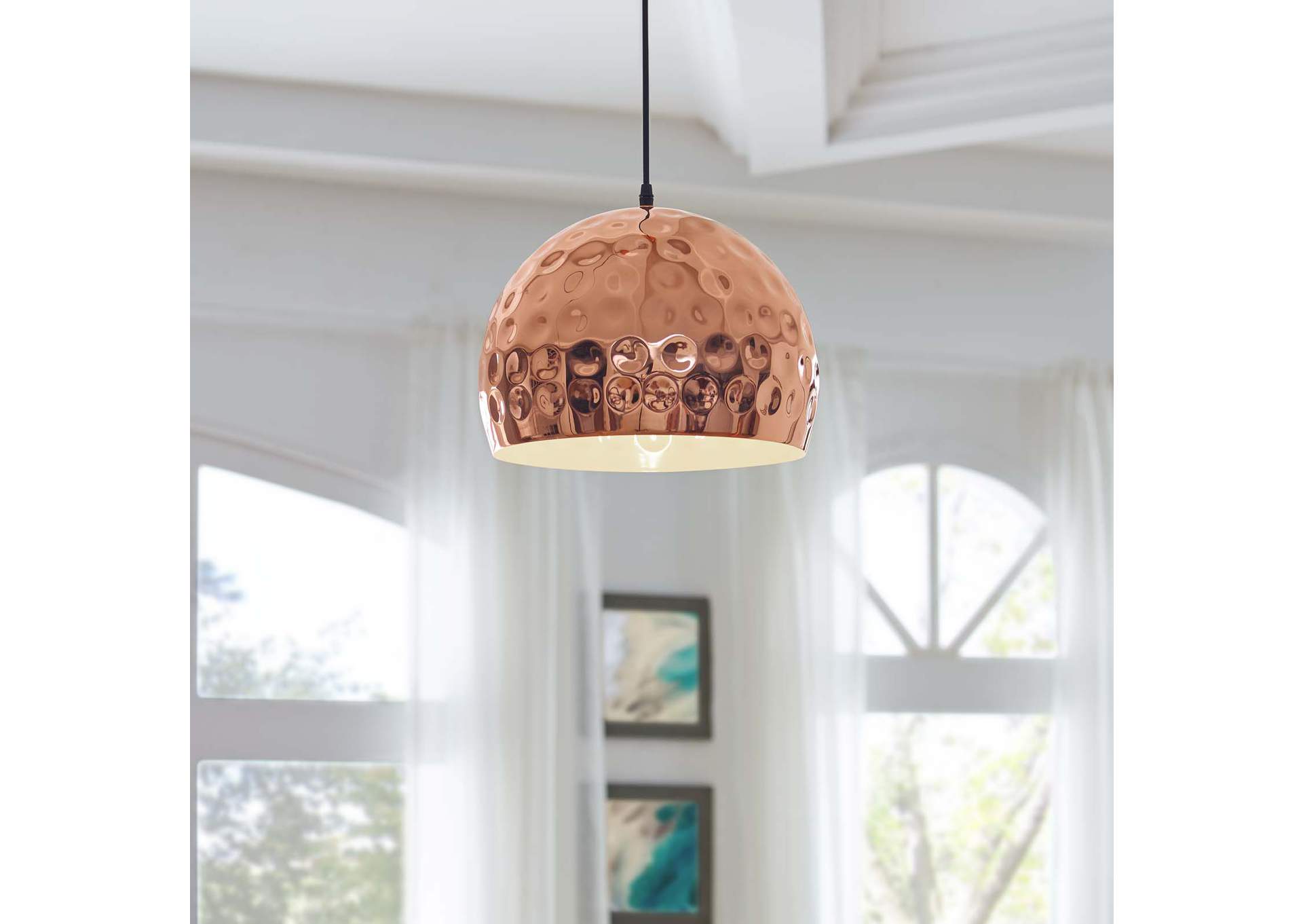 Dimple 13.5" Half-Sphere Rose Gold Pendant Light,Modway