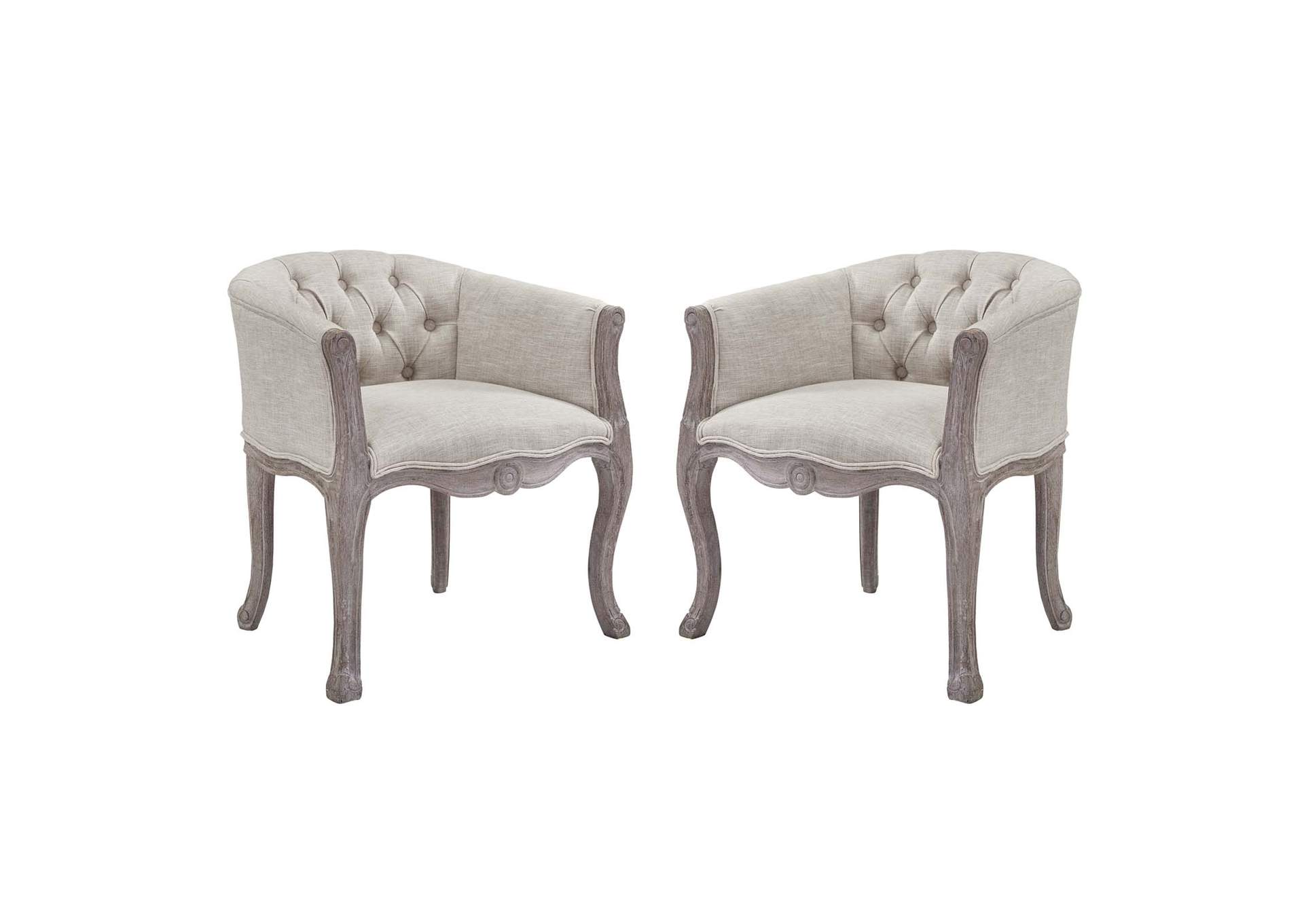 Beige Crown Vintage French Upholstered Fabric Arm Dining Chair [Set of 2],Modway