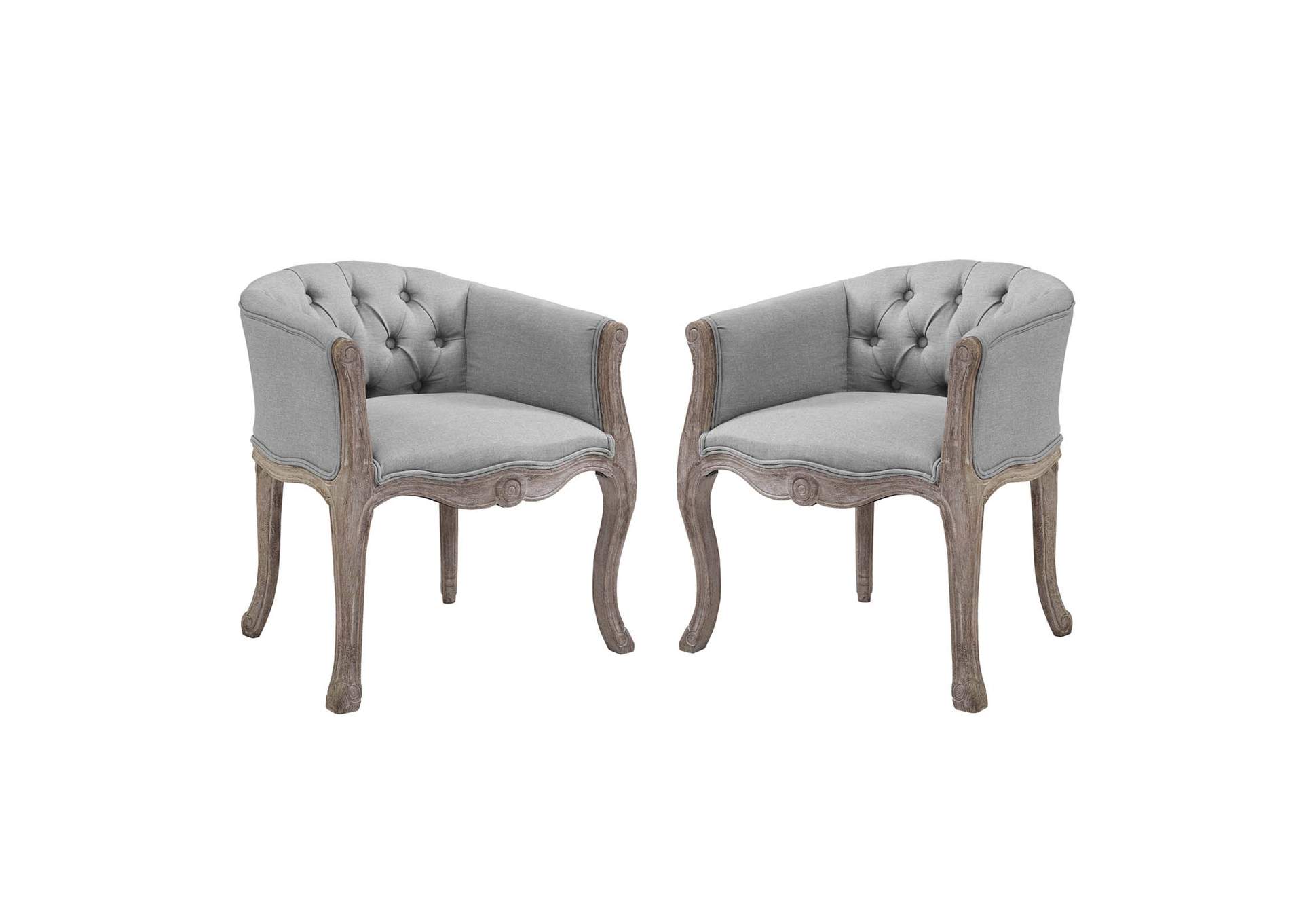 Light Gray Crown Vintage French Upholstered Fabric Arm Dining Chair [Set of 2],Modway