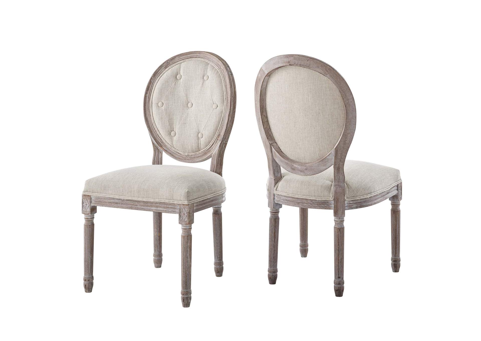 Beige Arise Vintage French Upholstered Fabric Dining Side Chair [Set of 2],Modway