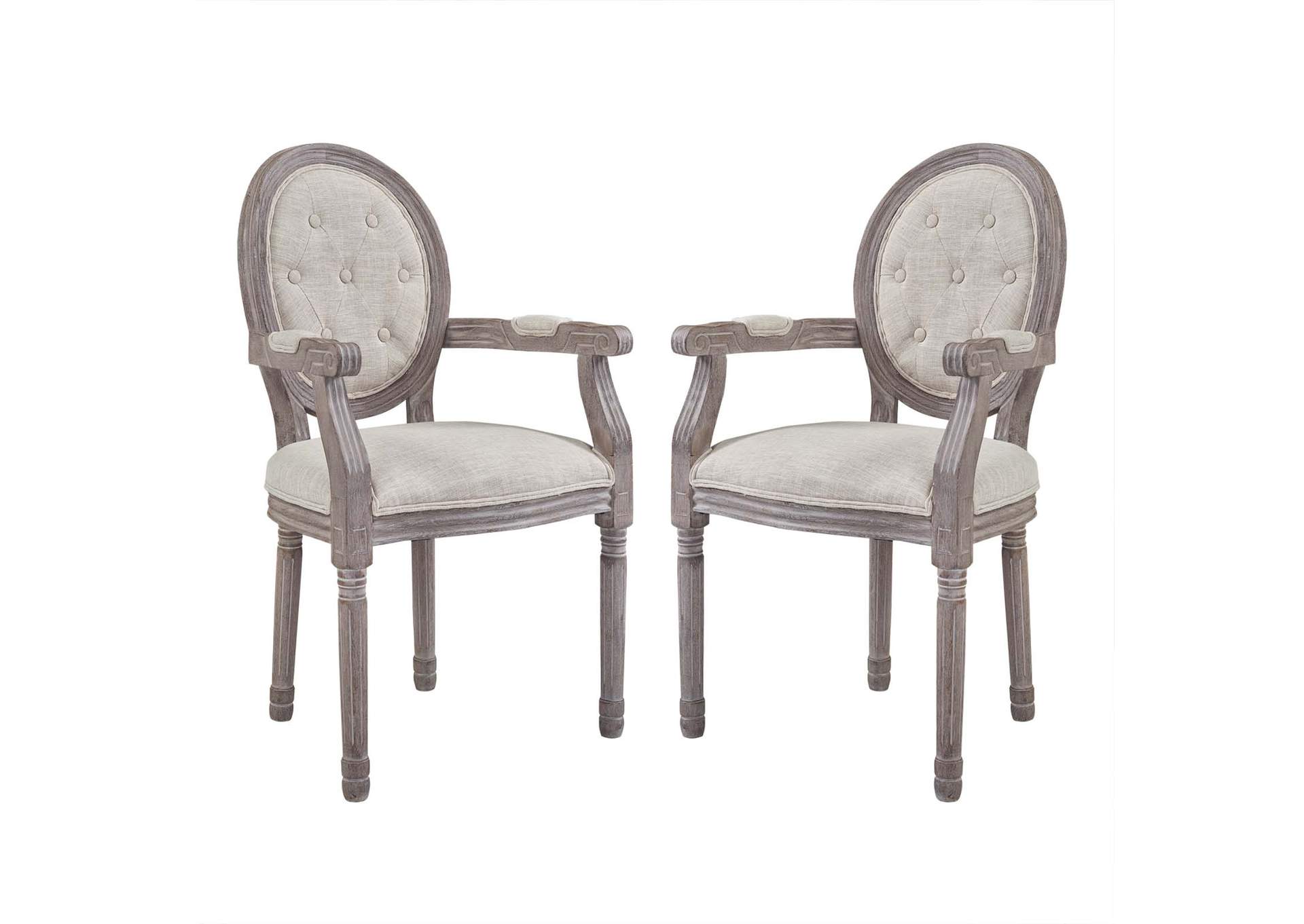 Beige Arise Vintage French Upholstered Fabric Arm Dining Chair [Set of 2],Modway