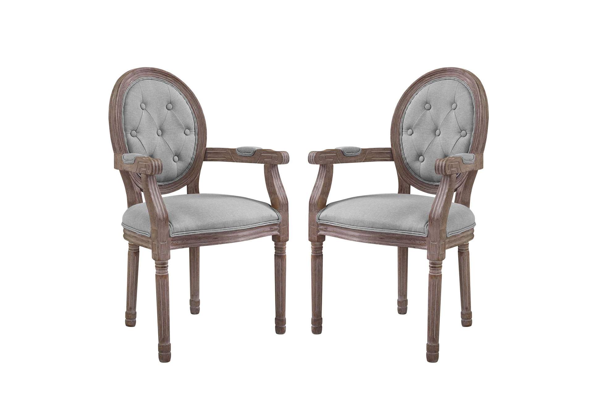 Light Gray Arise Vintage French Upholstered Fabric Arm Dining Chair [Set of 2],Modway