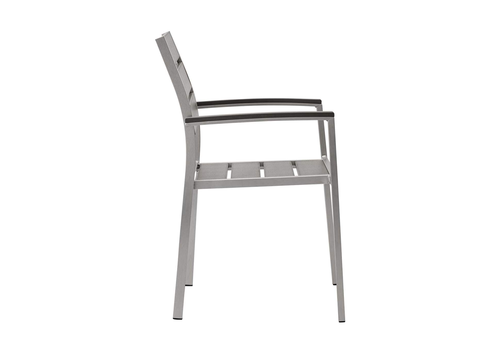 Silver Gray Shore Outdoor Patio Aluminum Arm Dining Chair,Modway