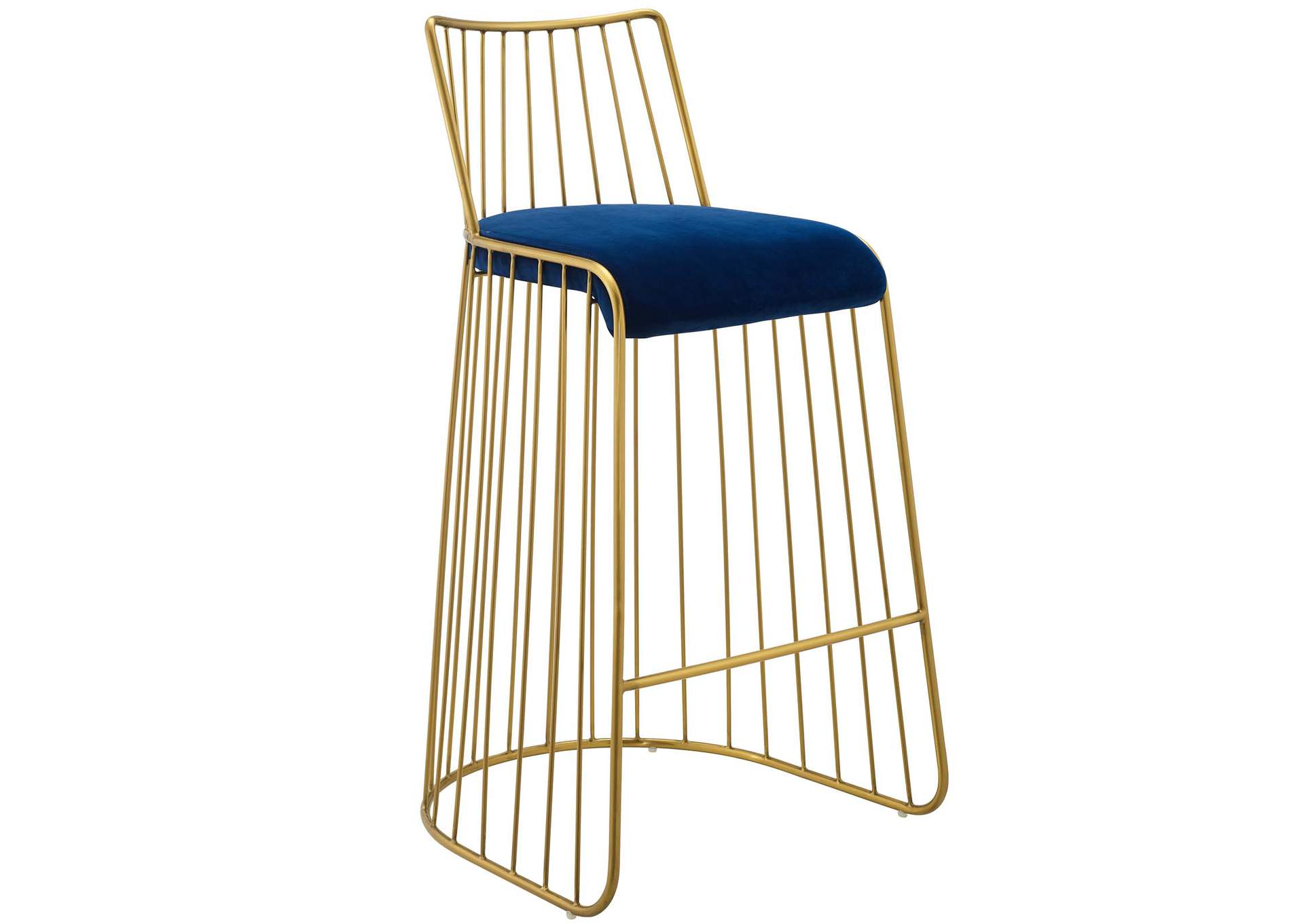 Rivulet Gold Navy Gold Stainless Steel Performance Velvet Bar Stool,Modway