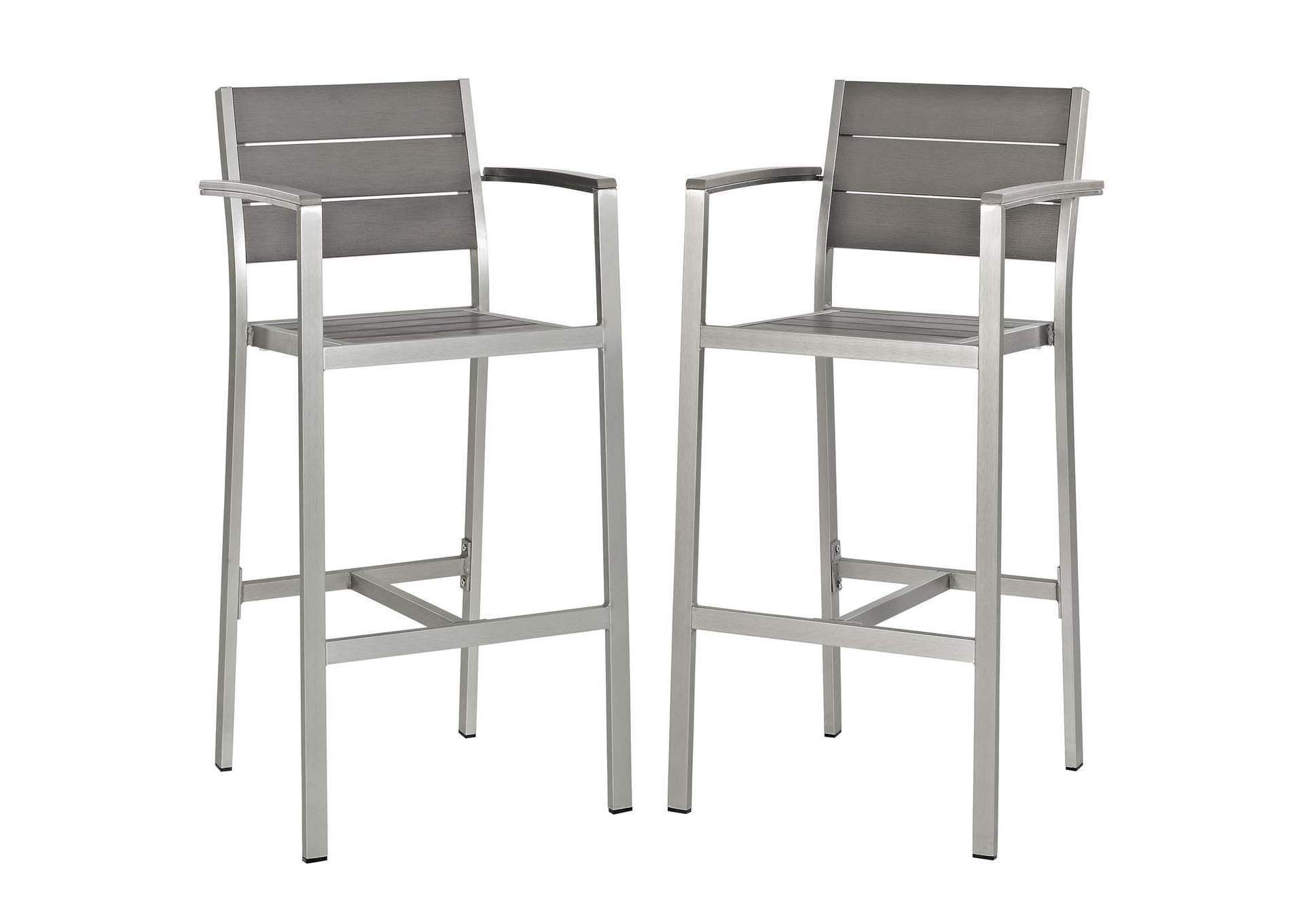 Silver Gray Shore Bar Stool Outdoor Patio Aluminum [Set of 2],Modway