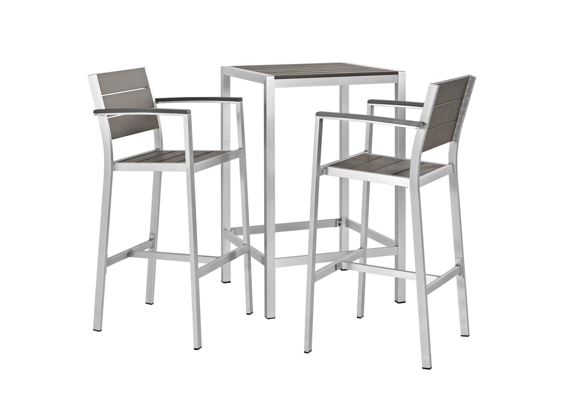 Silver Gray Shore 3 Piece Outdoor Patio Aluminum Pub Set,Modway