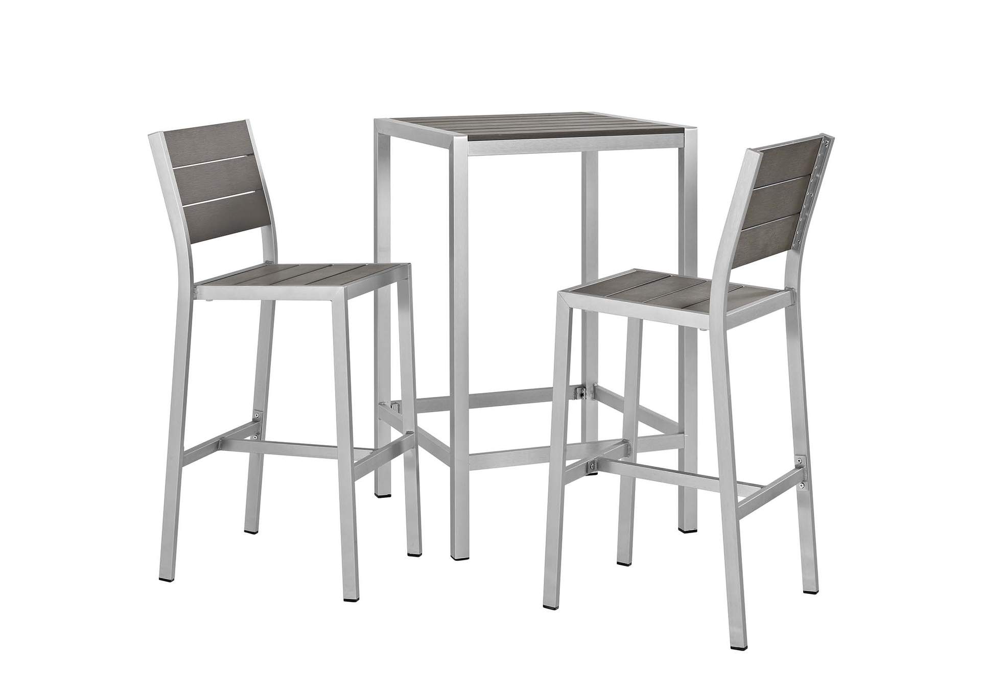 Silver Gray Shore 3 Piece Outdoor Patio Aluminum Pub Set,Modway