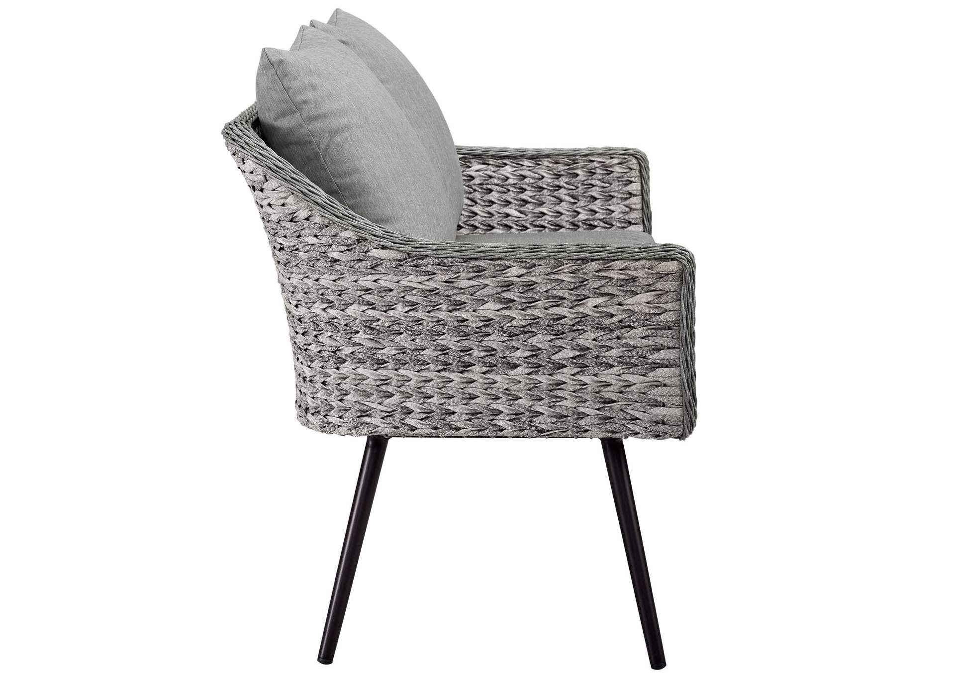 Gray Gray Endeavor 5 Piece Outdoor Patio Wicker Rattan Loveseat Armchair Coffee + Side Table Set,Modway