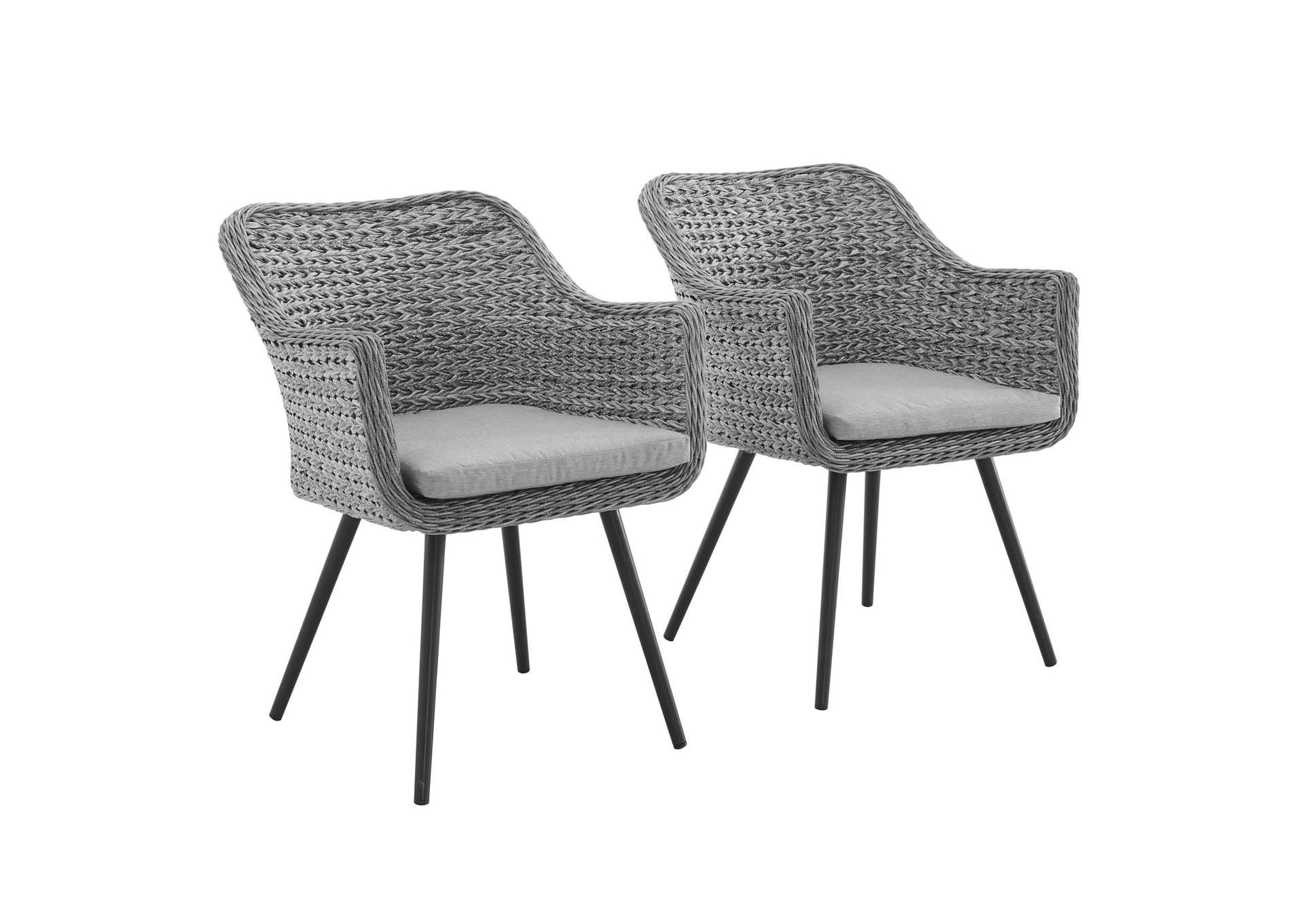 Gray Gray Endeavor Arm Dining Chair Outdoor Patio Wicker Rattan [Set of 2],Modway