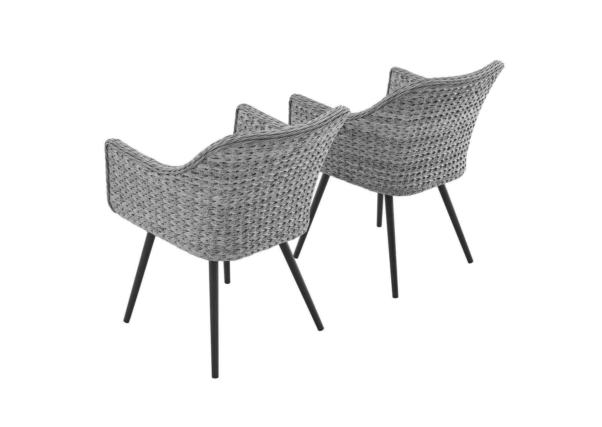 Gray Gray Endeavor Arm Dining Chair Outdoor Patio Wicker Rattan [Set of 2],Modway