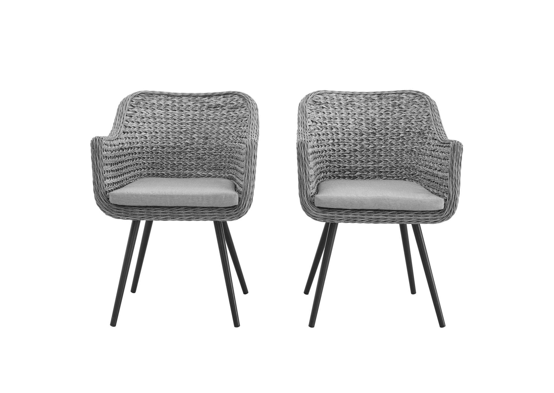 Gray Gray Endeavor Arm Dining Chair Outdoor Patio Wicker Rattan [Set of 2],Modway