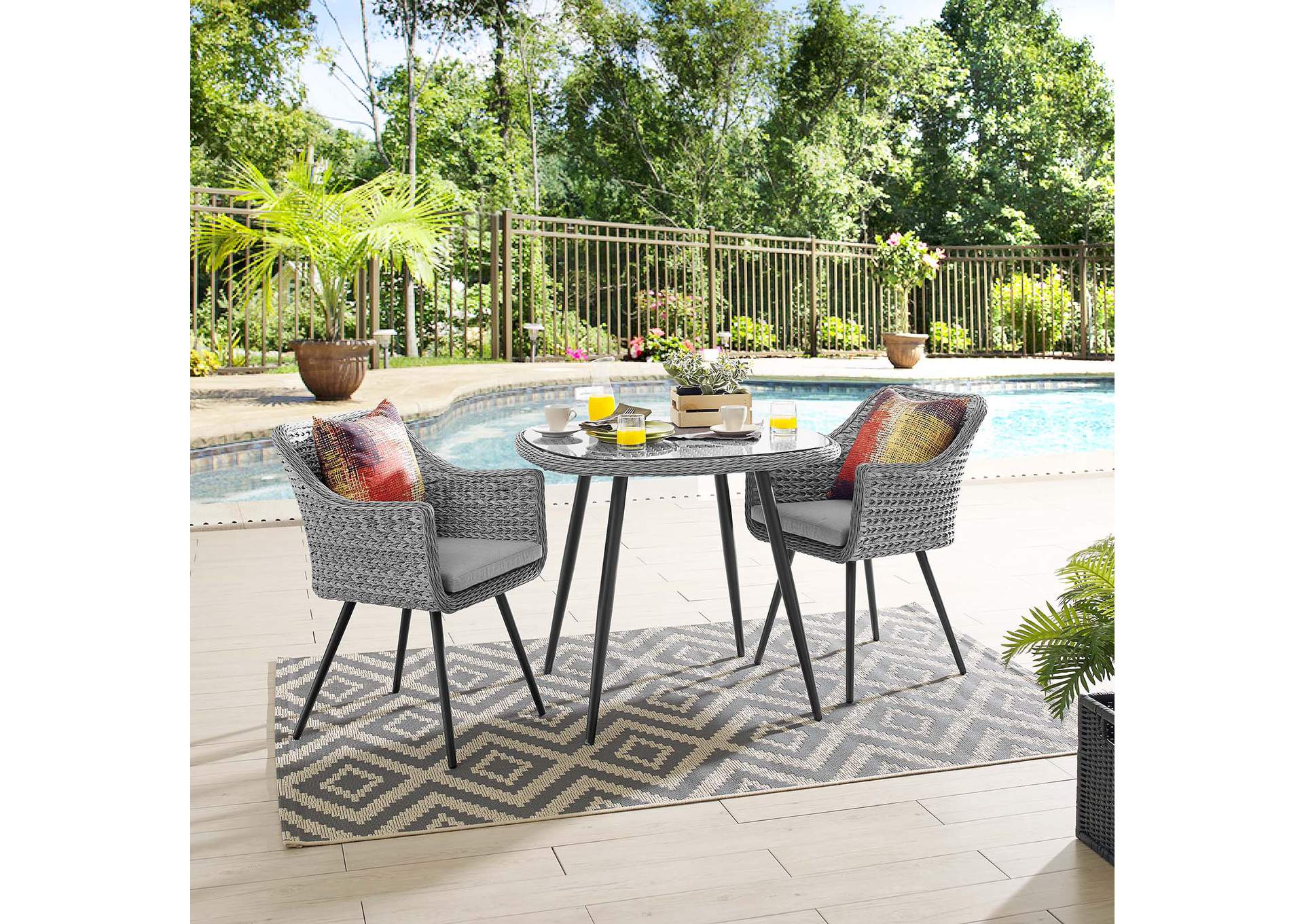 Gray Gray Endeavor 3 Piece Outdoor Patio Wicker Rattan Dining Set,Modway