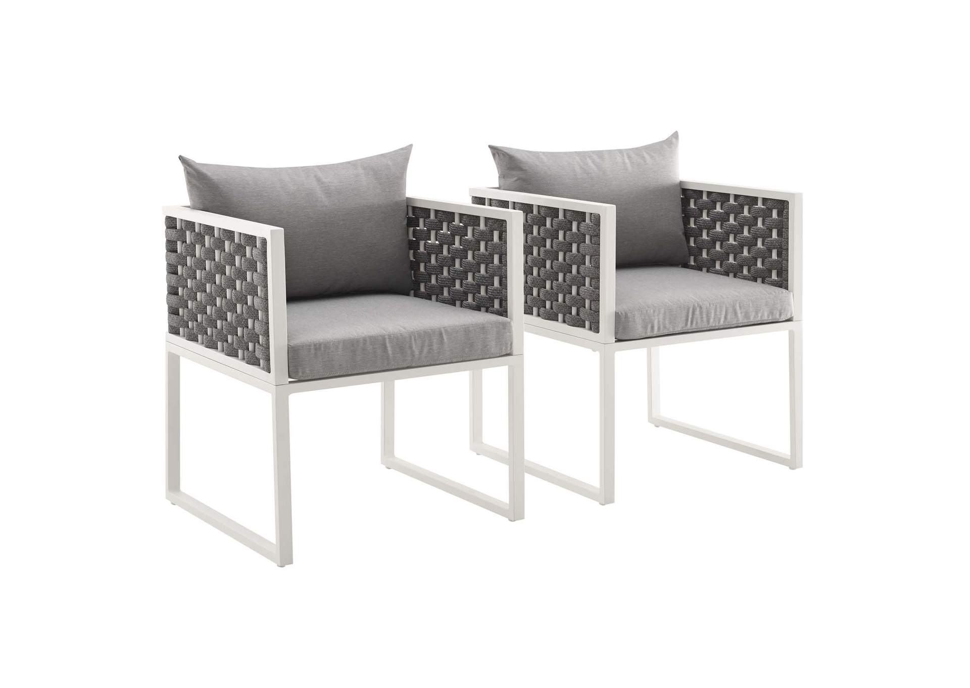 White Gray Stance Arm Dining Chair Outdoor Patio Aluminum [Set of 2],Modway