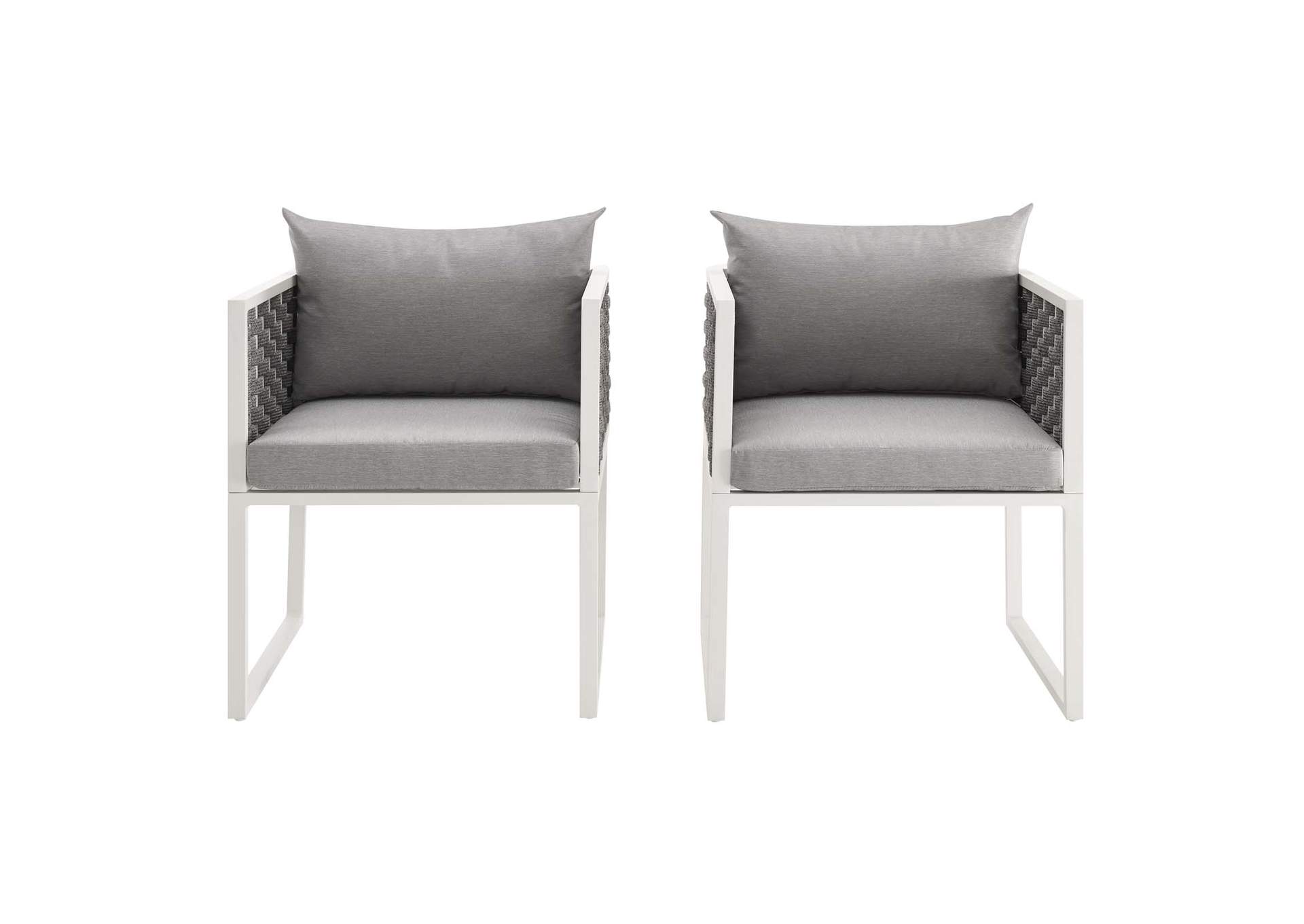 White Gray Stance Arm Dining Chair Outdoor Patio Aluminum [Set of 2],Modway